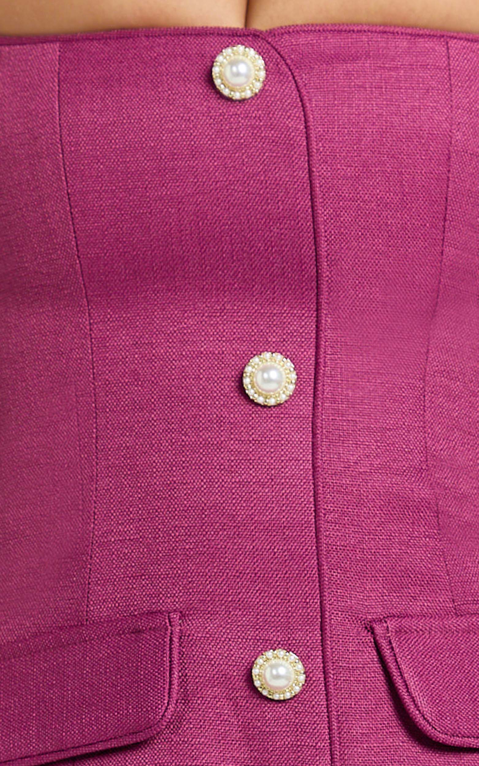 Patsy Mini Dress - Boucle Cap Sleeve Button Front Fitted Dress in Burgundy - Image 7