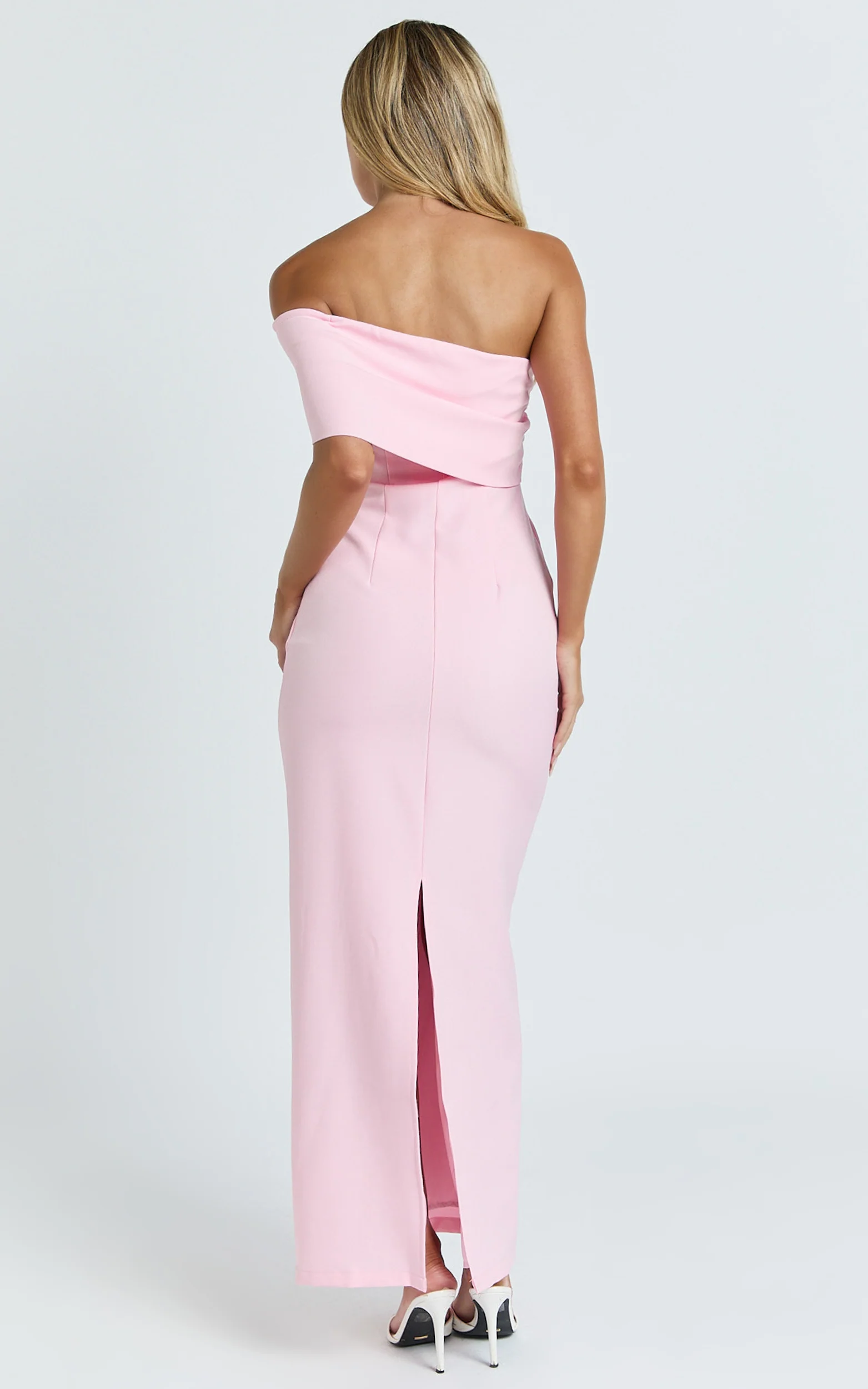Pearce Maxi Dress - Gathered One Sleeve Bodycon Dress in Pale Pink - Image 6