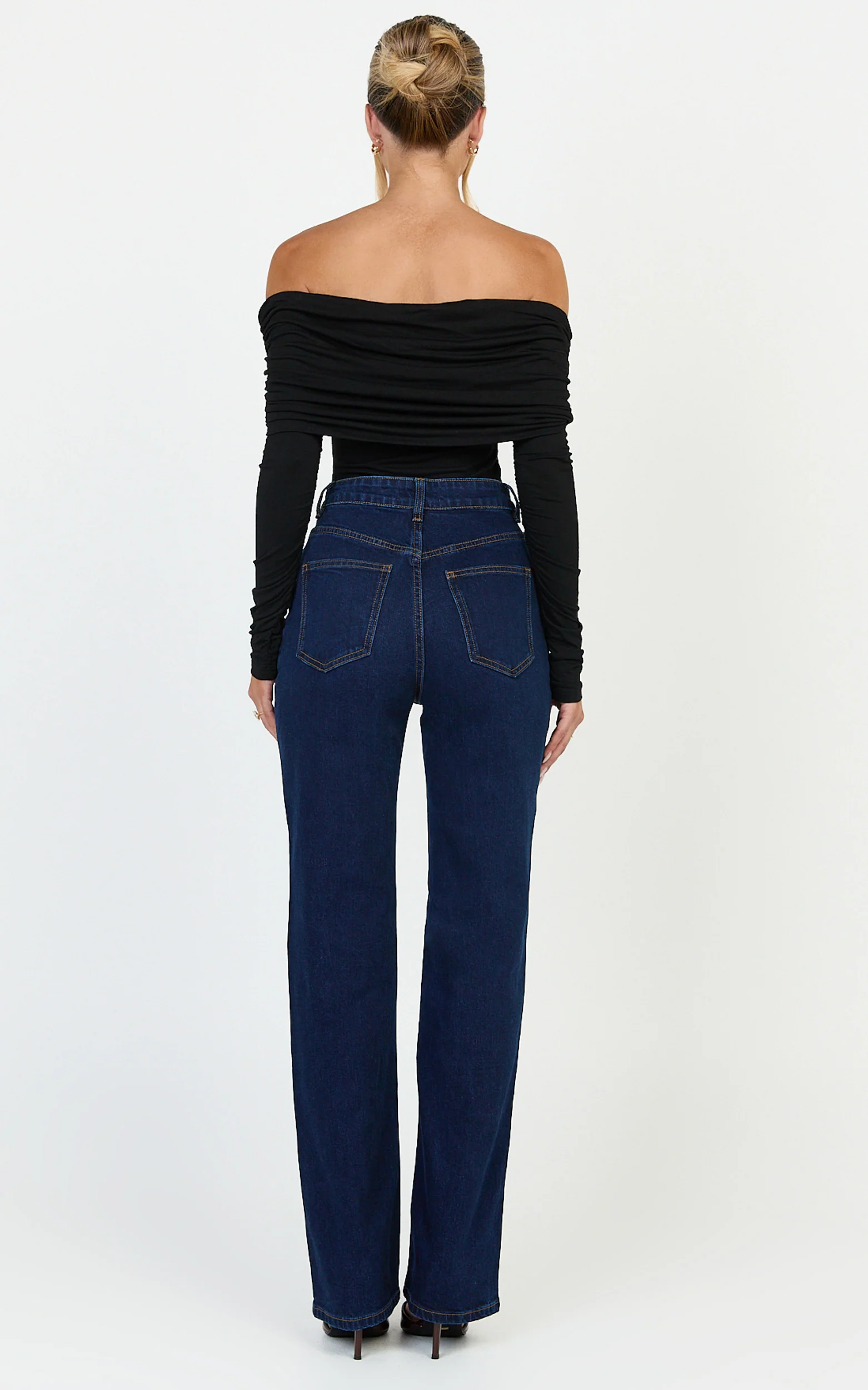 Phoebe Jeans - High Waist Straight Leg Stretch Denim Jeans in Dark Blue Wash - Image 6