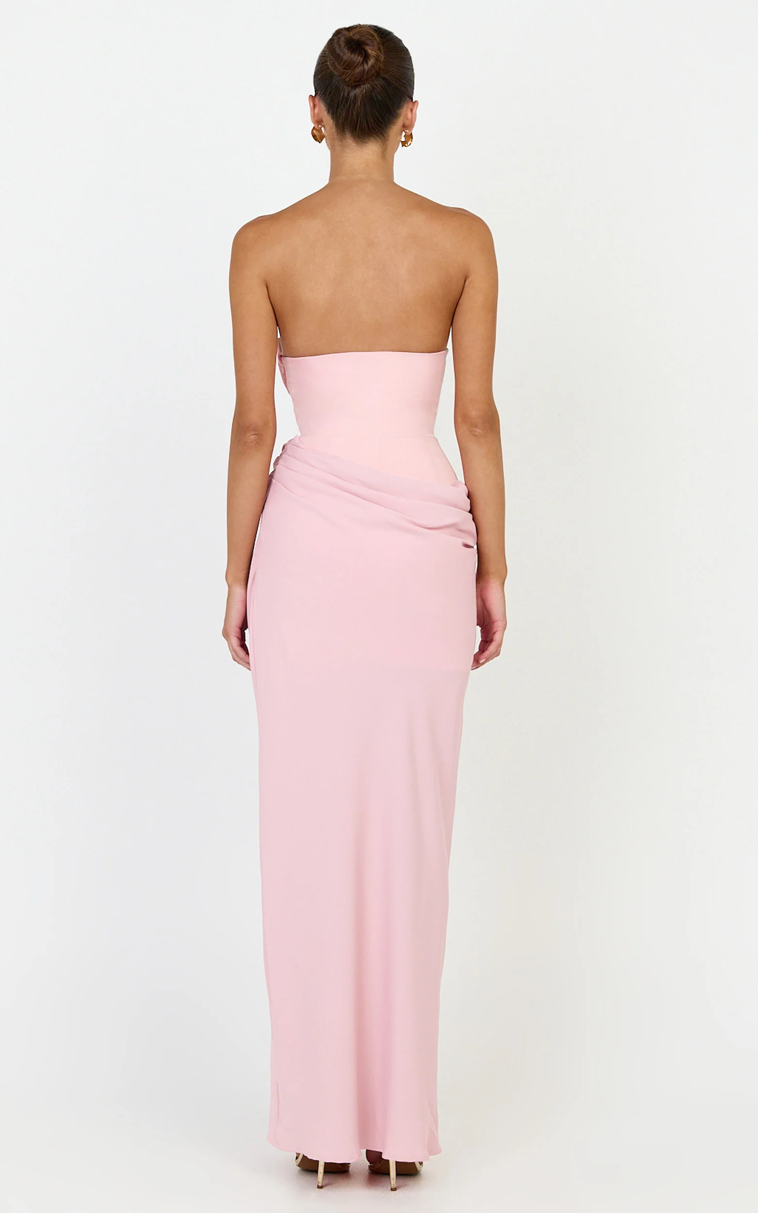 Phoebe Maxi Dress - Strapless Structured Bodice Drape Skirt Dress in Pink - Image 5