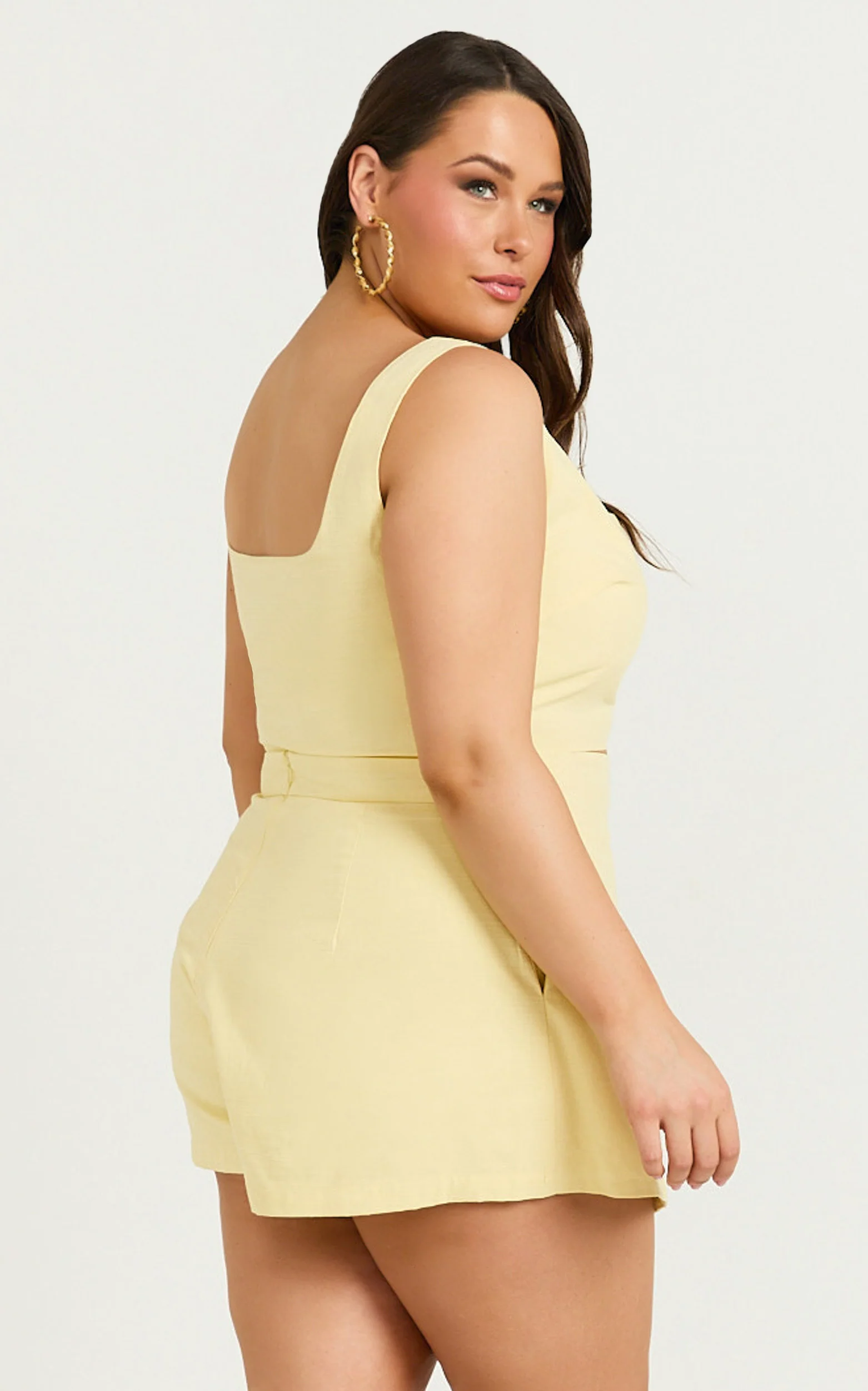 Polina Two Piece Set - Linen Square Neck Crop Top and Tie Waist Skort Set in Lemon - Image 6