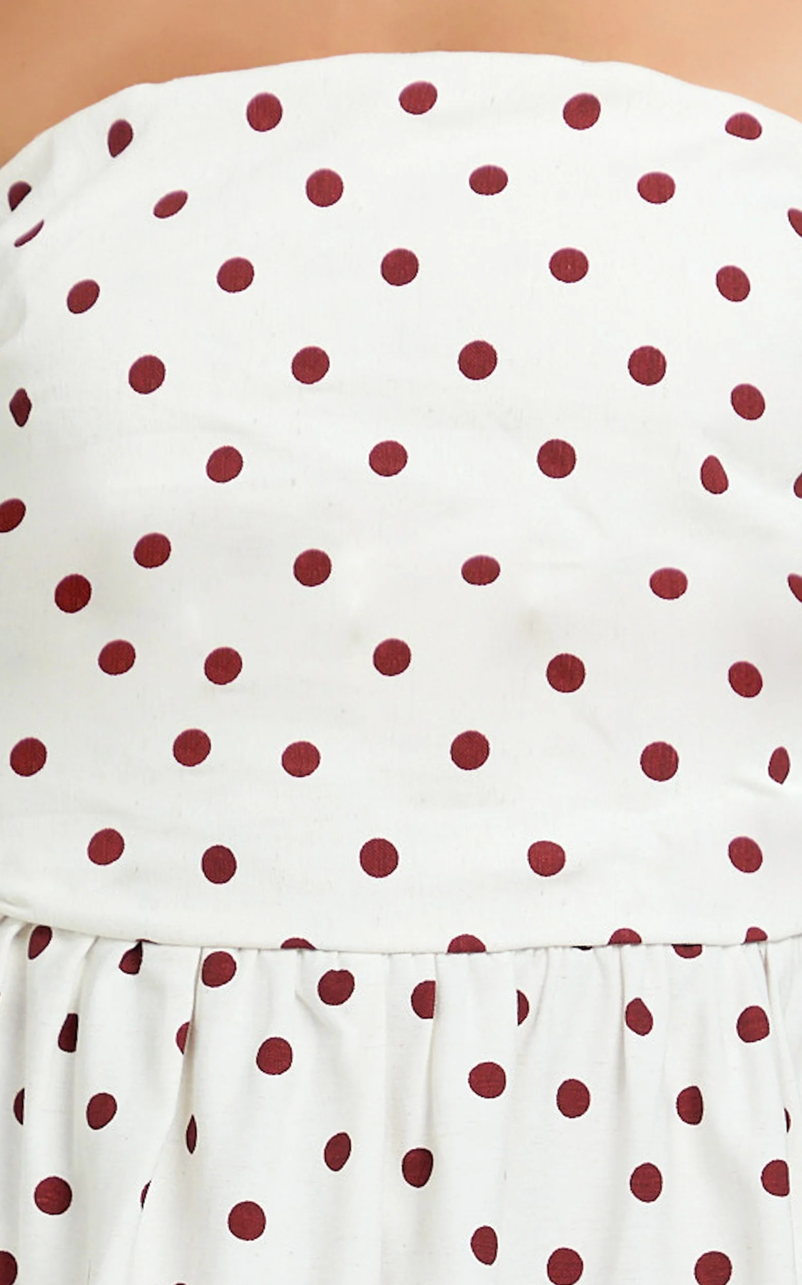 Polly Midi Dress - Strapless Ruched Dress in Red Polka Dot - Image 6