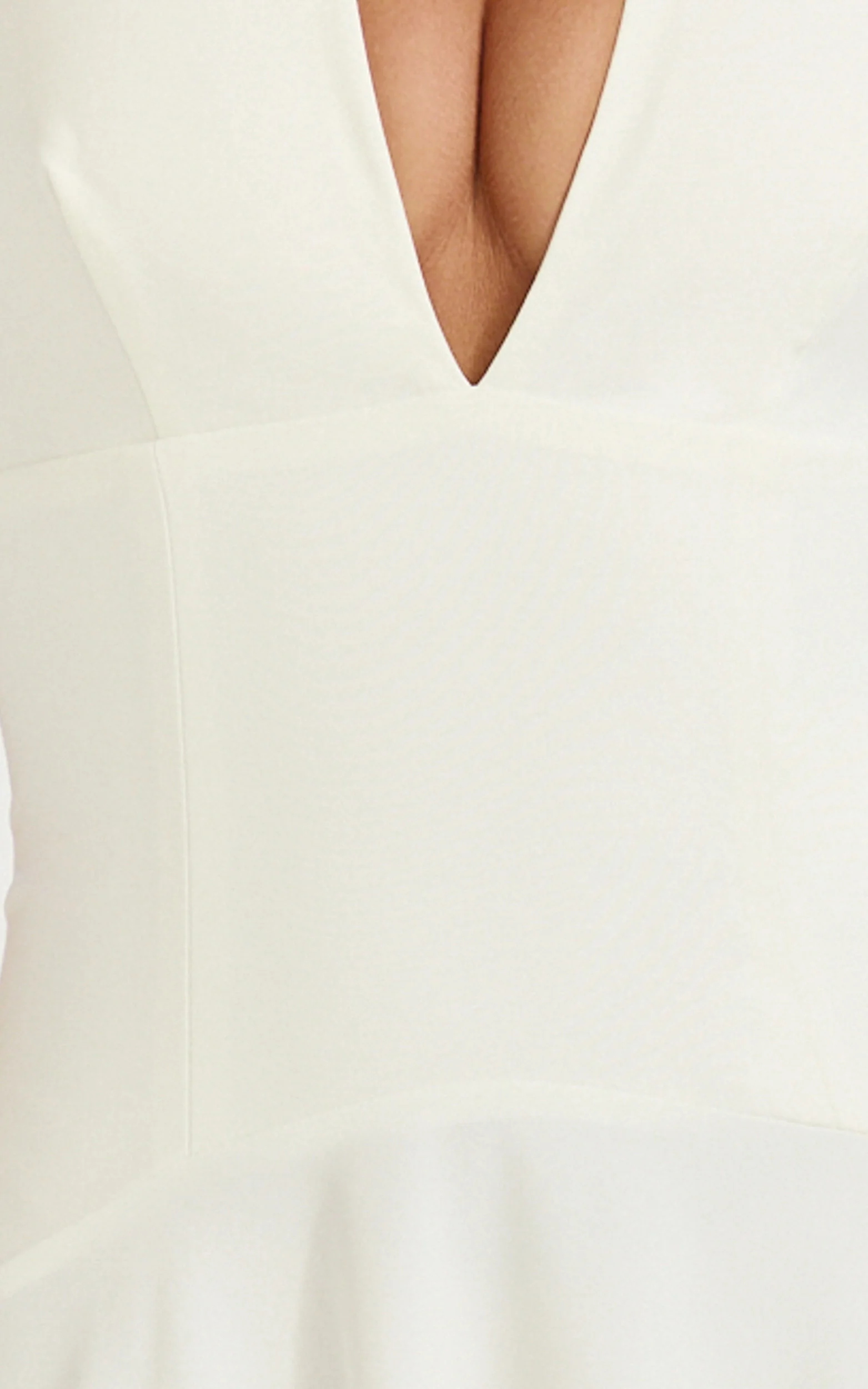Poppy Maxi Dress - Contrast Skirt Deep Plunge Halter Dress in Off White - Image 6