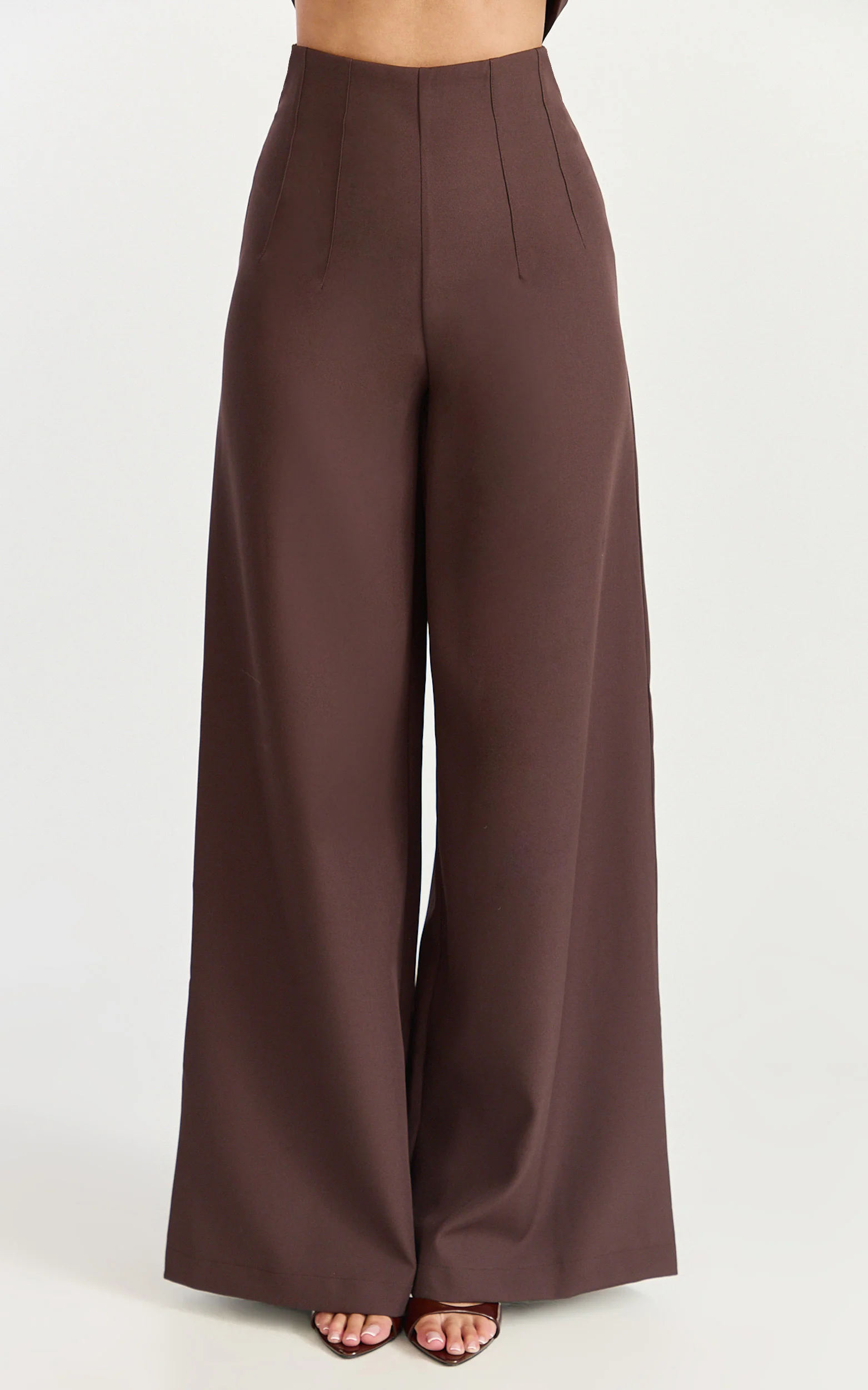 Poppy Pants - High Waist Darted Wide Leg Pants in Dark Chocolate - Image 2