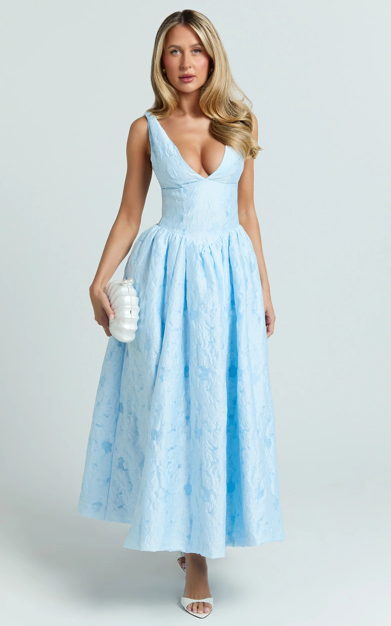 Posie Midi Dress - Jacquard Fit And Flare Dress in Blue - Image 4