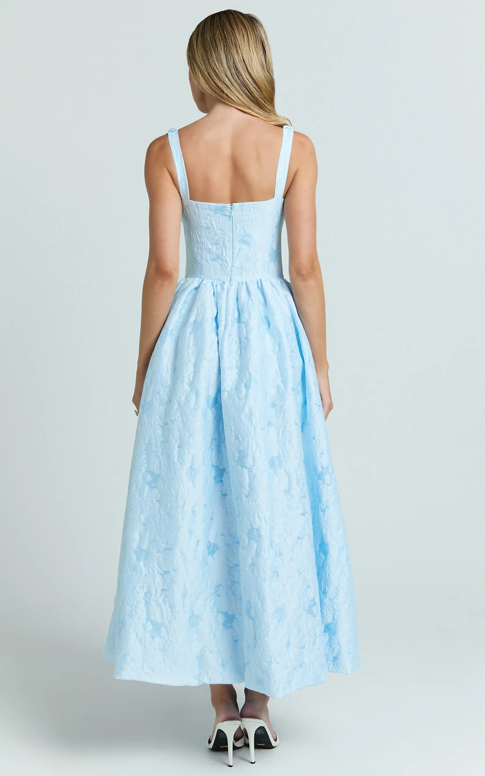 Posie Midi Dress - Jacquard Fit And Flare Dress in Blue - Image 6