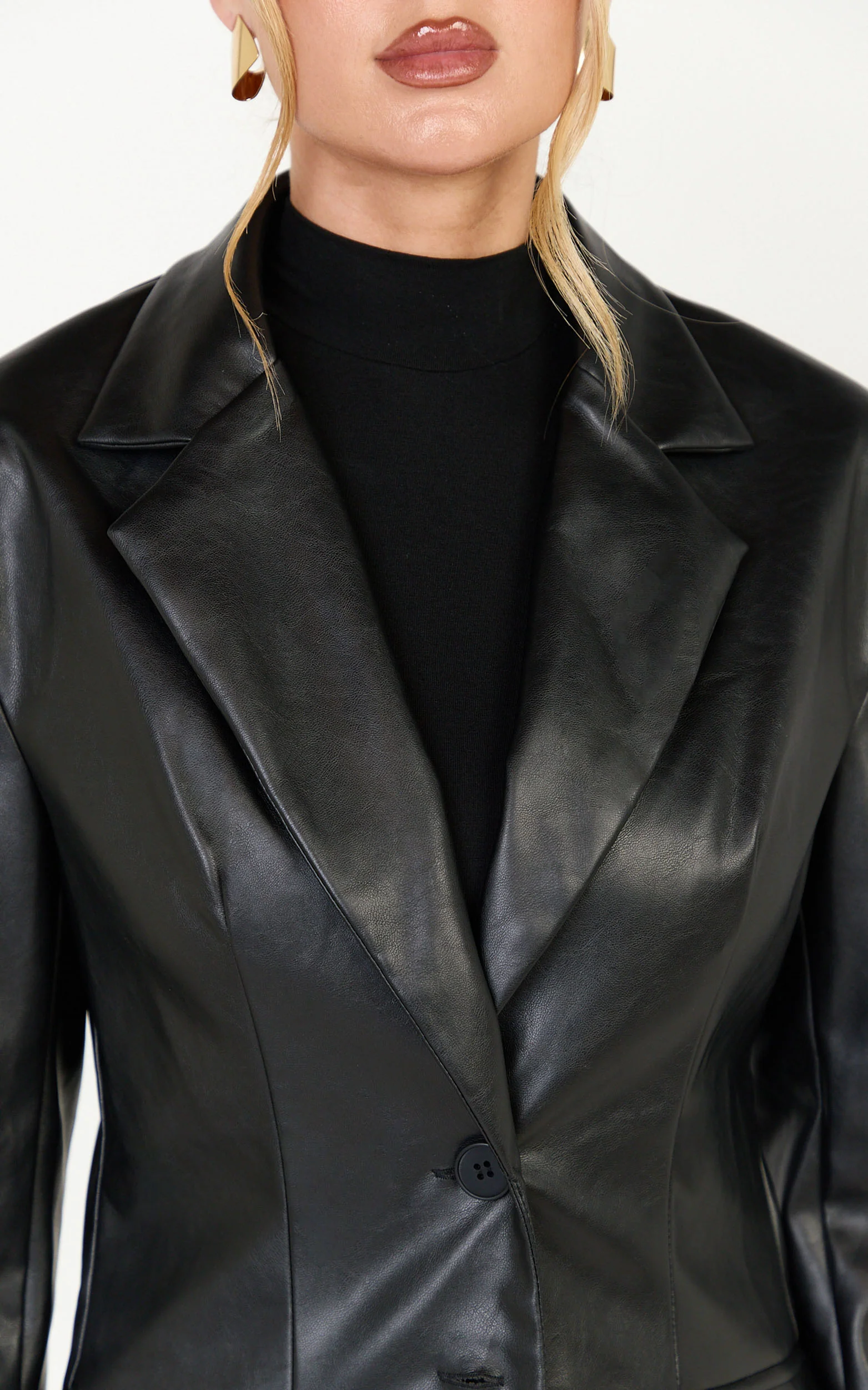 Prague Jacket - Two Button PU Blazer in Black - Image 7