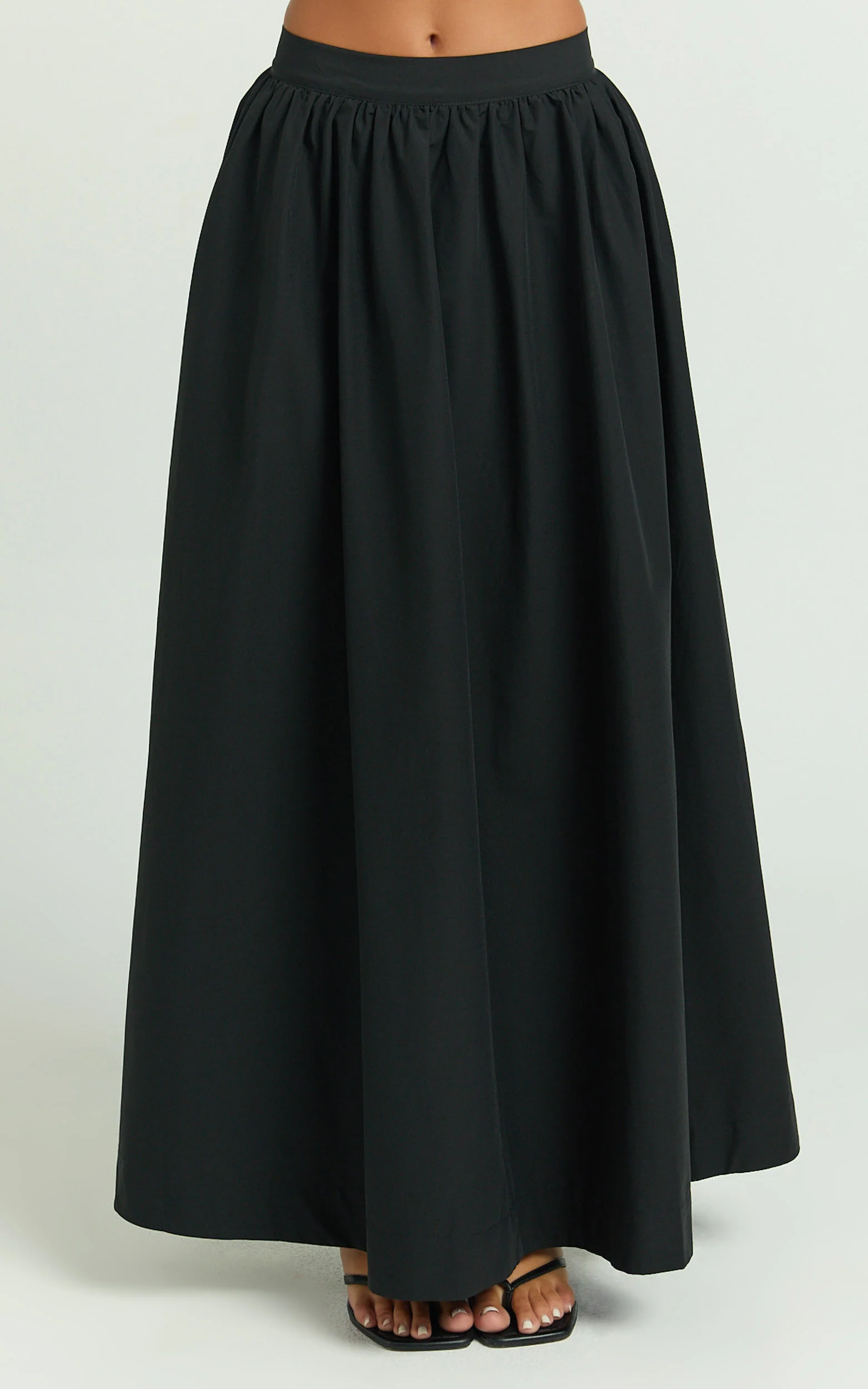 Preston Maxi Skirt - Gathered Waist Full Skirt in Black - Image 3