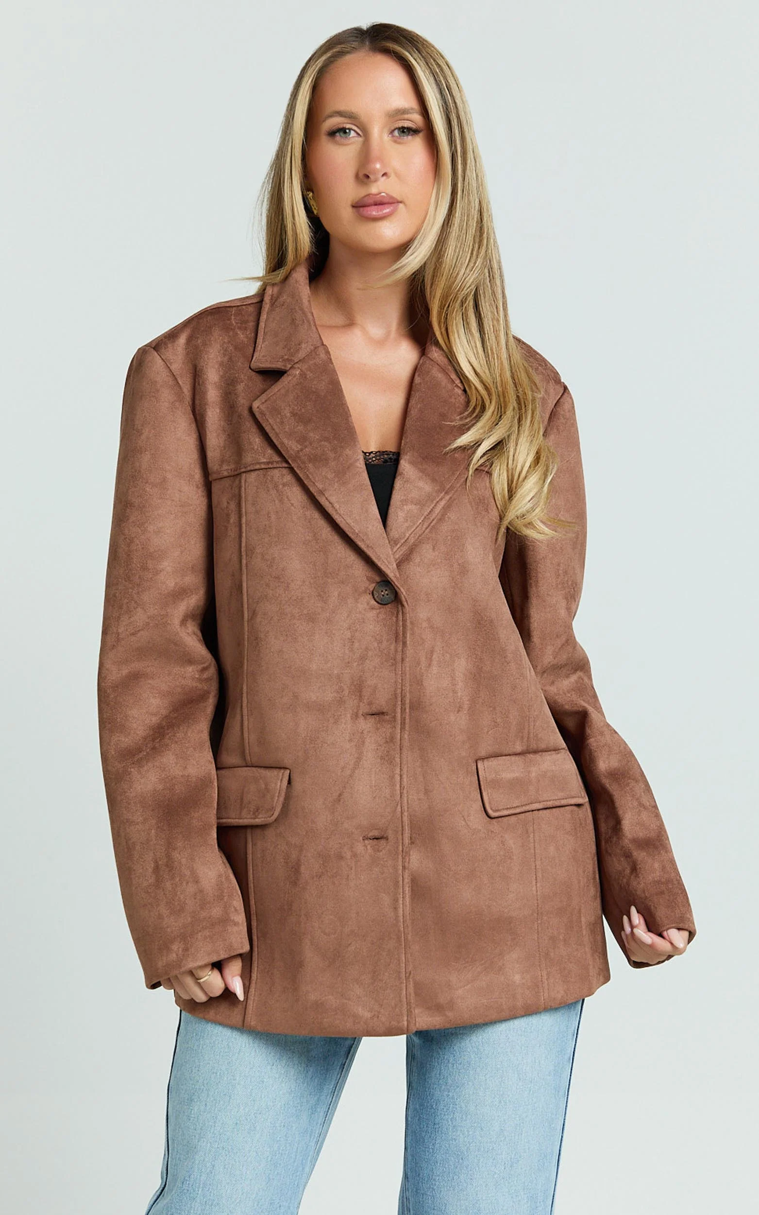 Priscilla Jacket - Faux Suede Relaxed Fit Jacket in Brown Tan - Image 7
