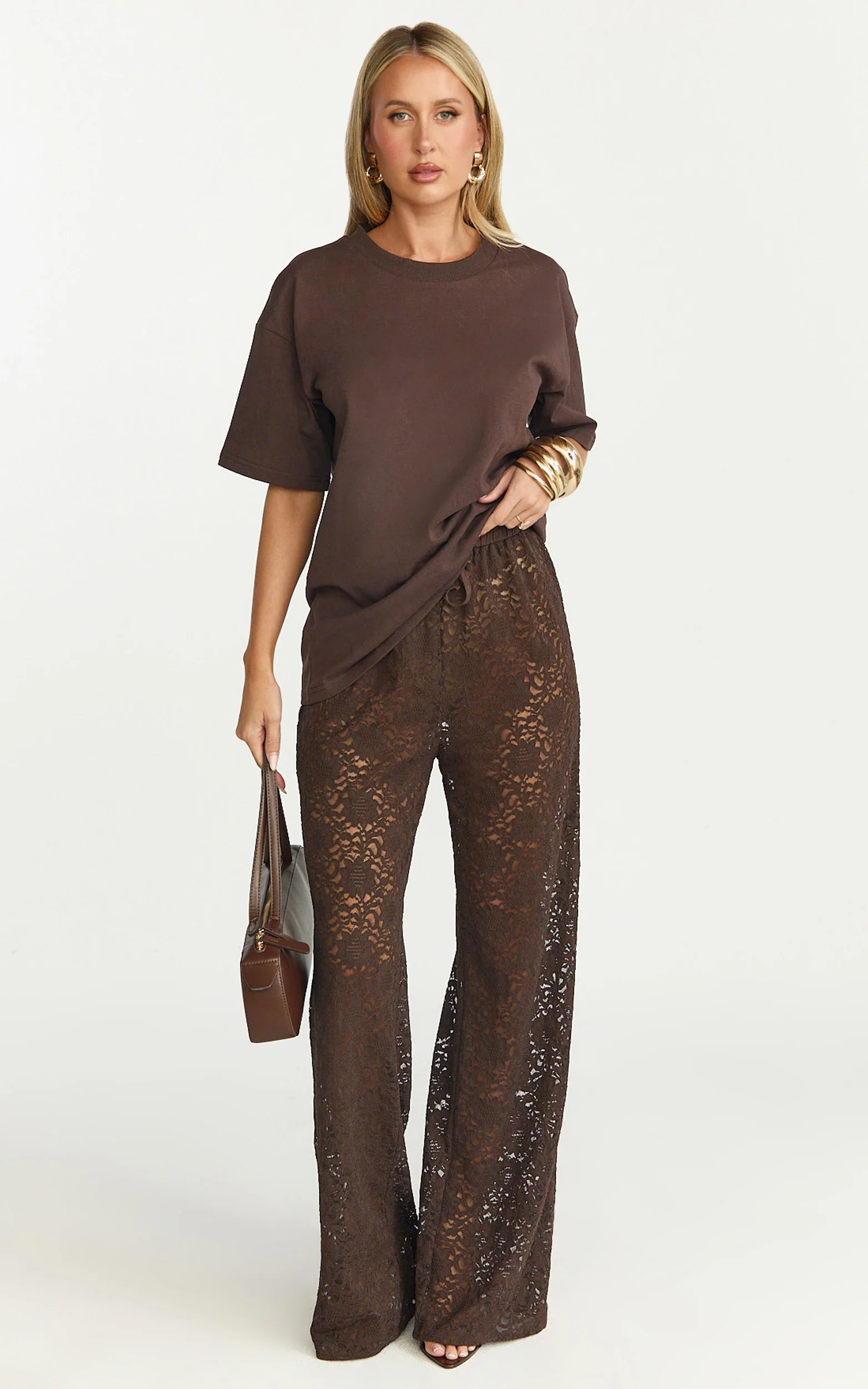 Prizza Top - Longline Boyfriend Tee Top in Chocolate - Image 3