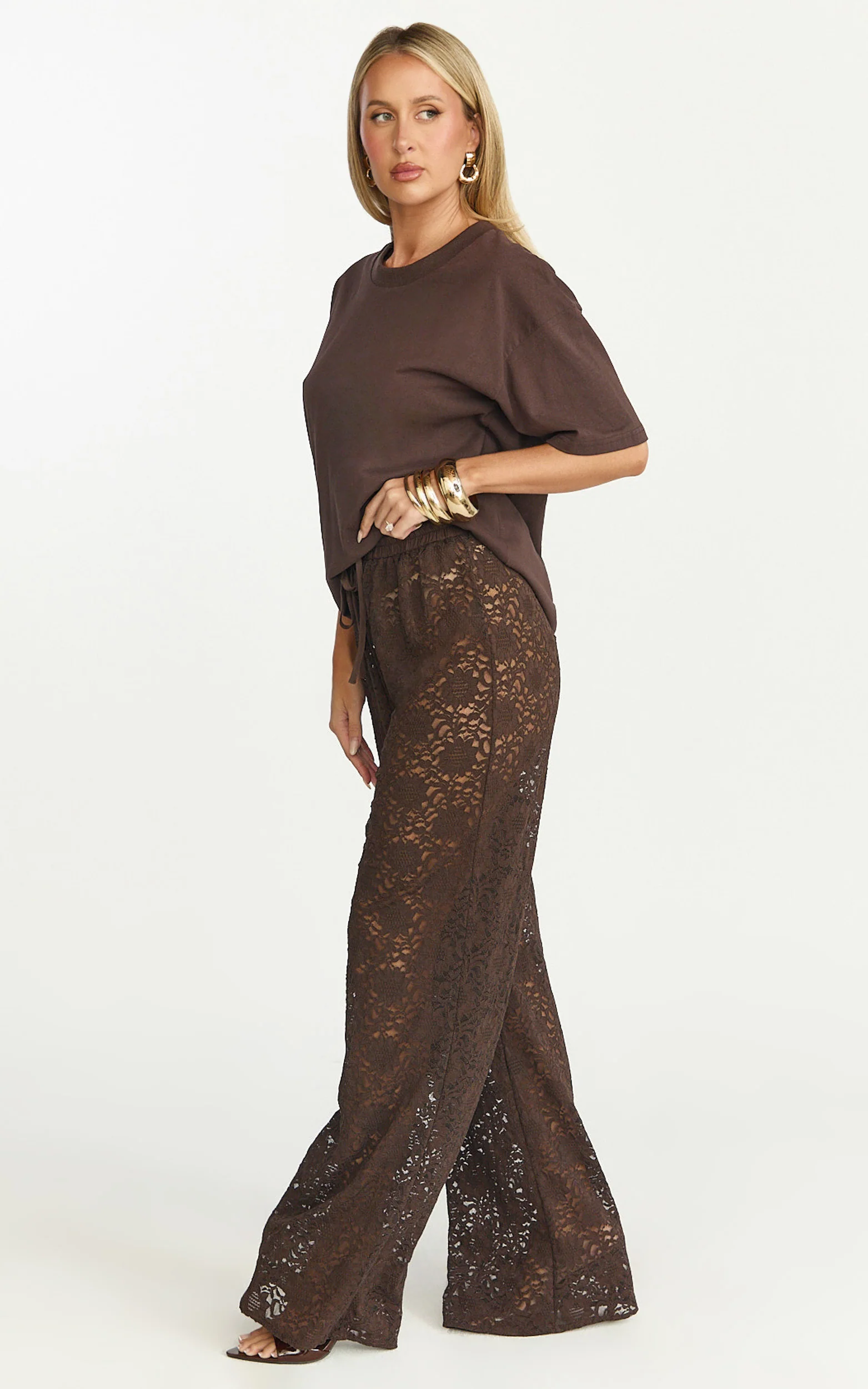 Prizza Top - Longline Boyfriend Tee Top in Chocolate - Image 4