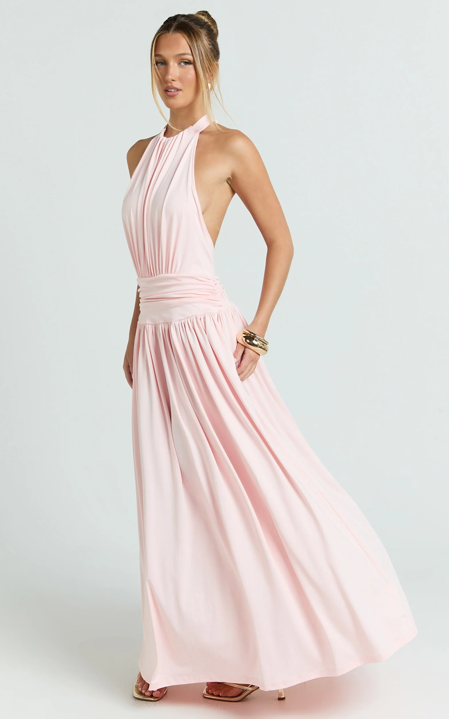 Quinn Maxi Dress - Low Back Halter Neck Dress in Pink - Image 2