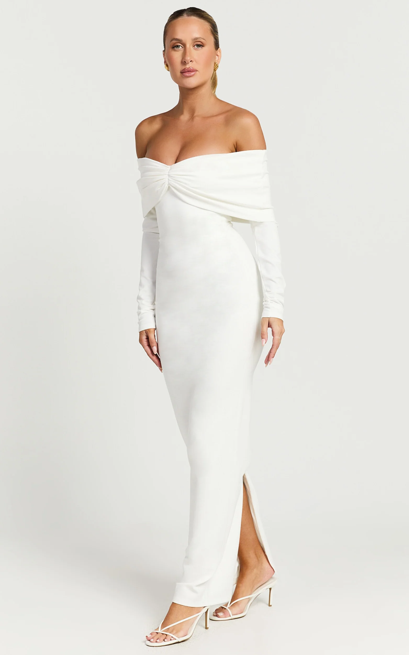 Rani Maxi Dress - Off Shoulder Long Sleeve Bodycon Dress in Off White - Image 2