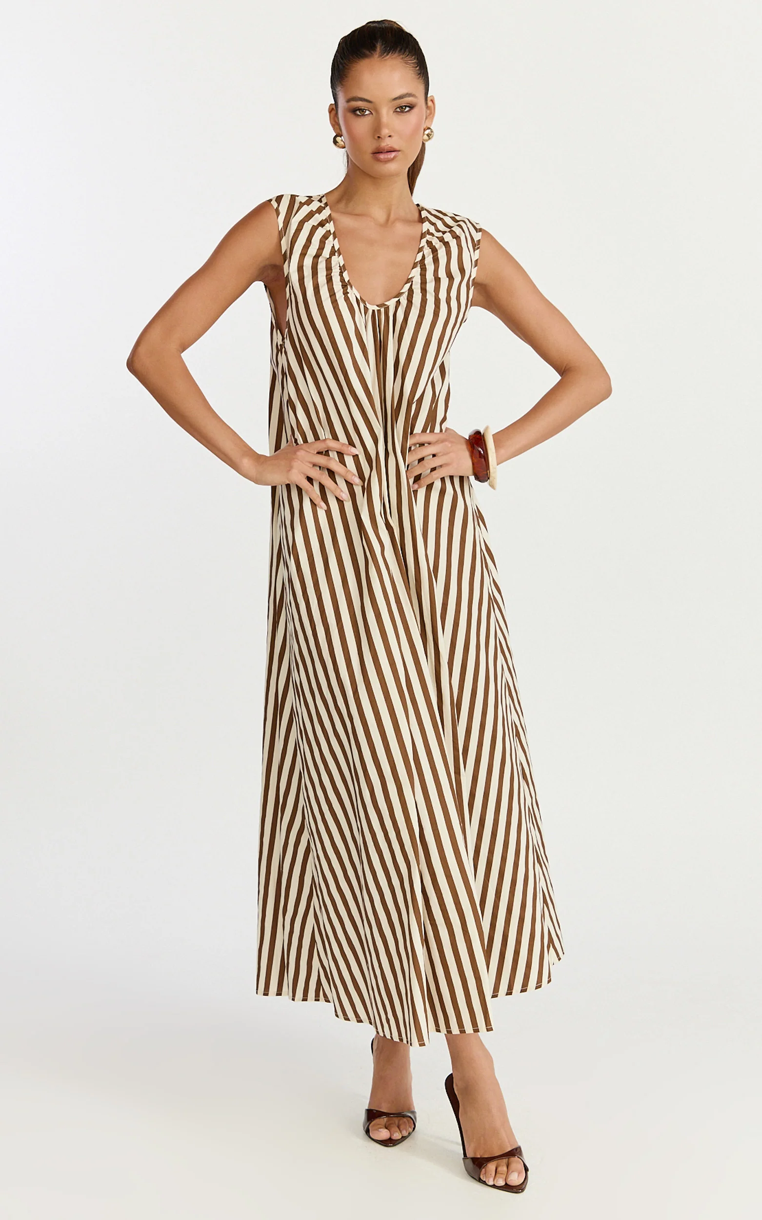 Raye Midi Dress - Sleeveless Dress in Chocolate - Image 3