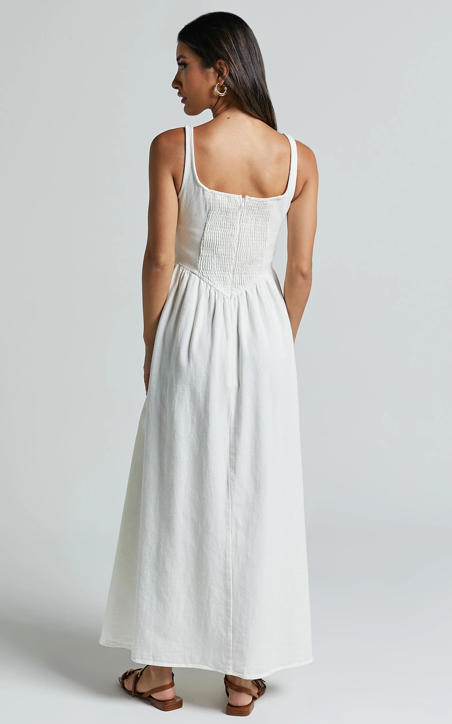Rhaziya Midi Dress - Sleeveless Straight Neck Fit and Flare Dress in White - Image 7