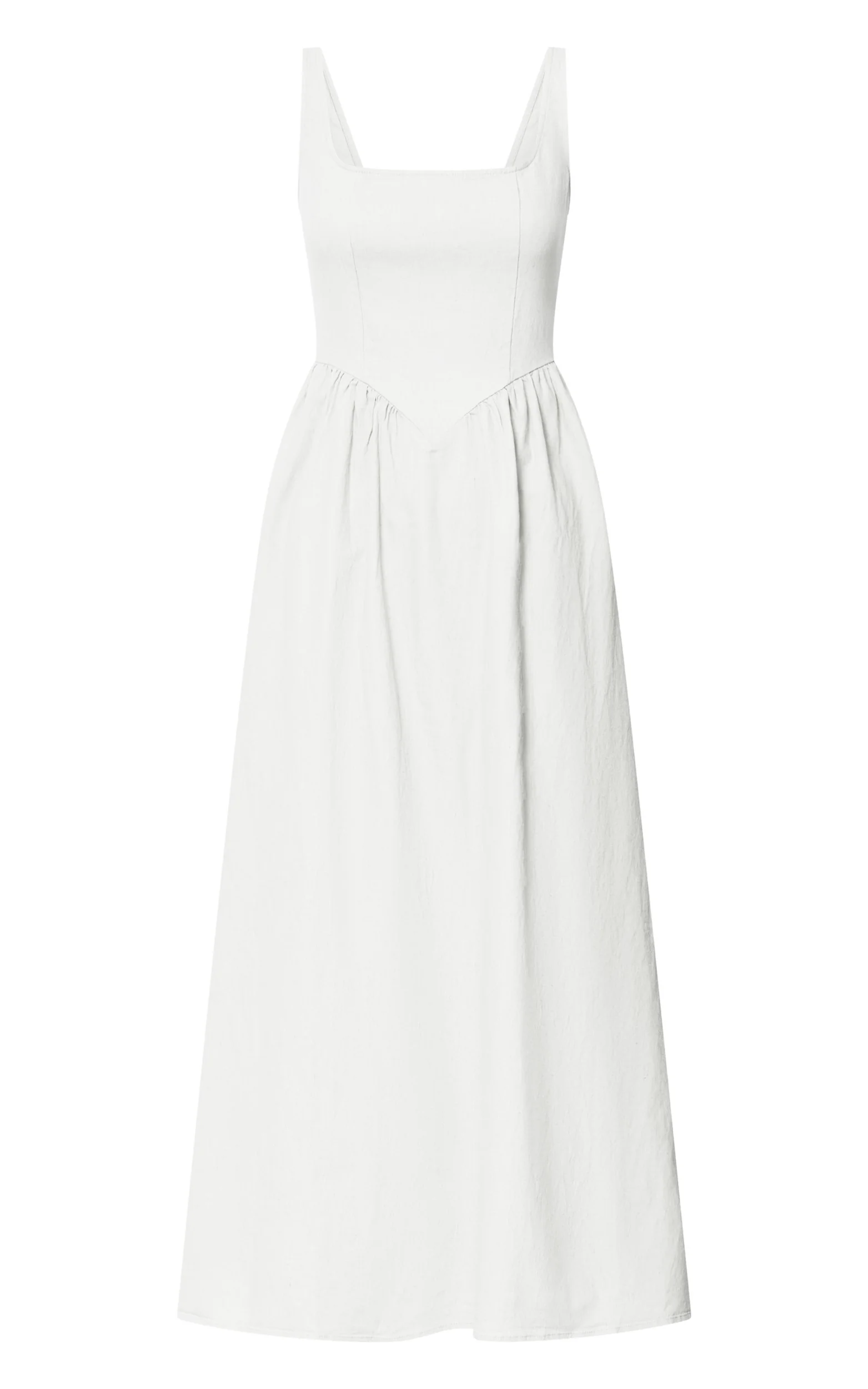 Rhaziya Midi Dress - Sleeveless Straight Neck Fit and Flare Dress in White - Image 9