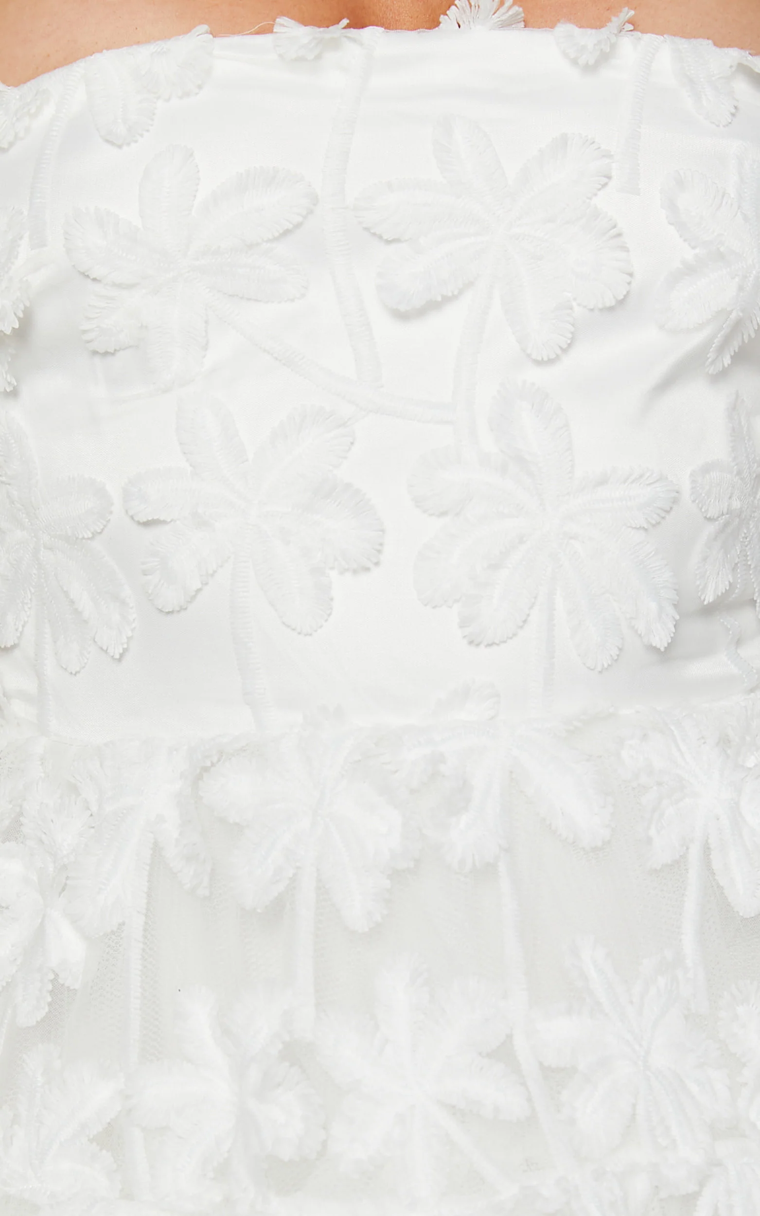 Rheiva Mini Dress - Strapless 3D Embroidery Dress in White - Image 8