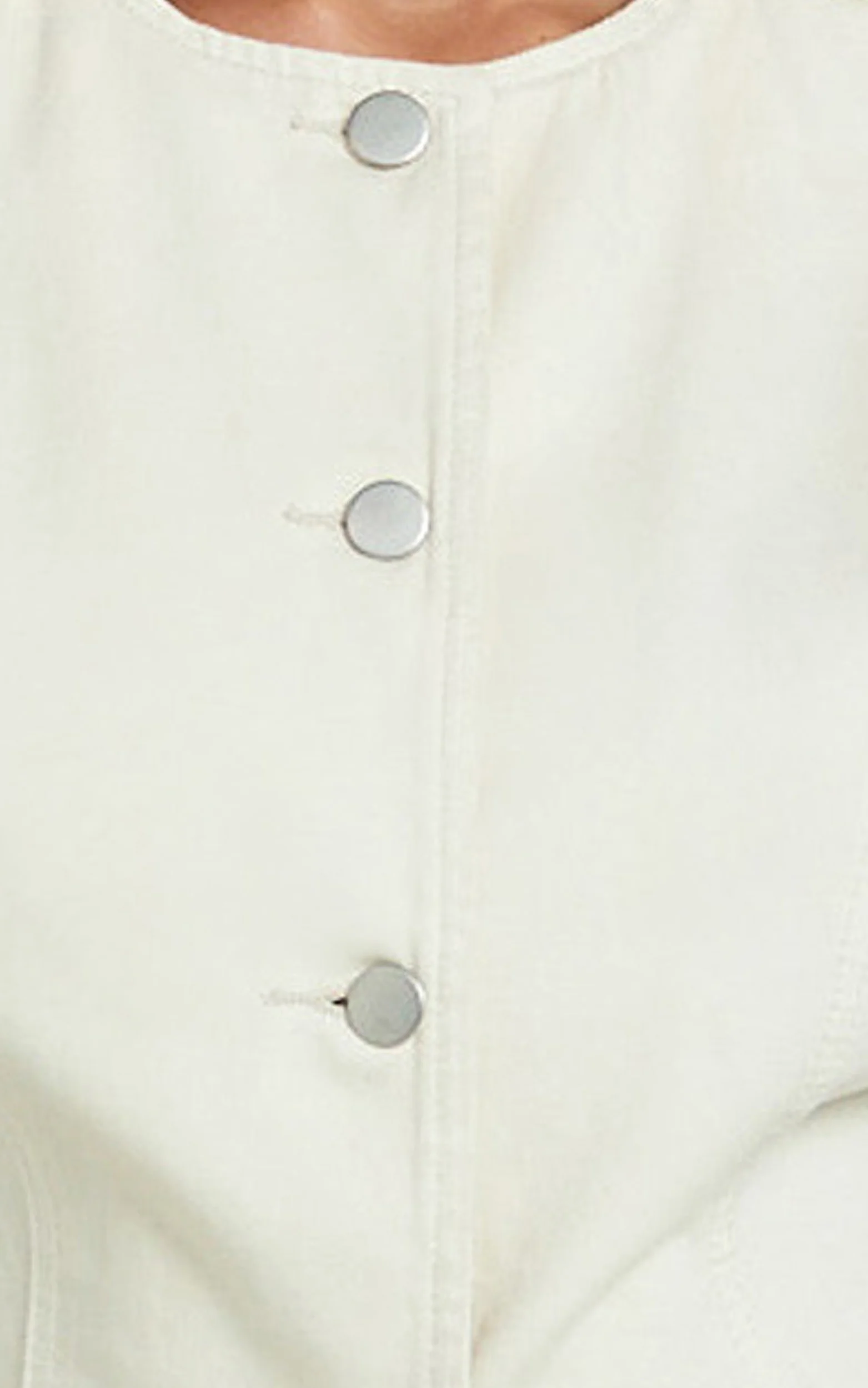 Rhianna Top - Button Down Longline Recycled Denim Vest Top in Ecru - Image 8