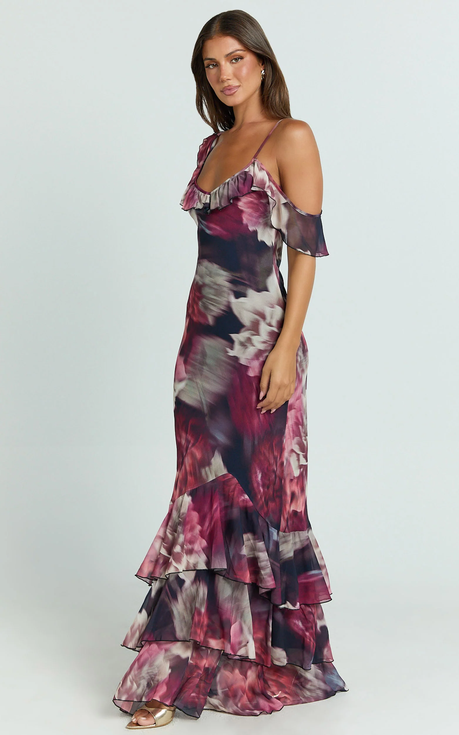Riley Maxi Dress - Asymmetric Ruffle Detail Maxi Dress in Mariache Rose - Image 5