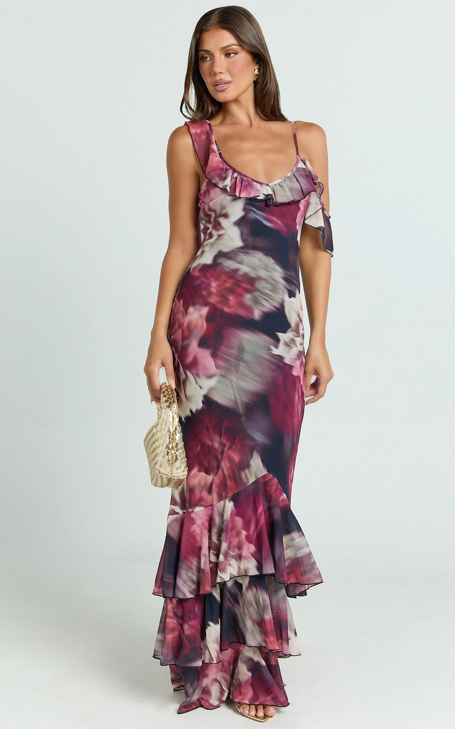 Riley Maxi Dress - Asymmetric Ruffle Detail Maxi Dress in Mariache Rose - Image 7