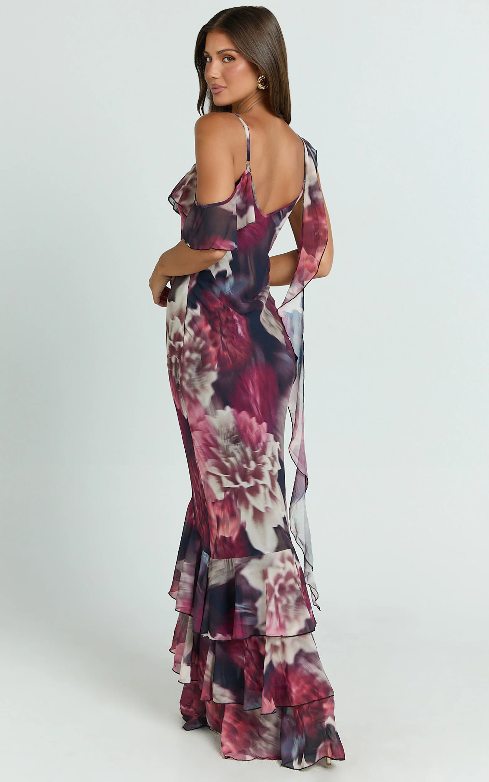 Riley Maxi Dress - Asymmetric Ruffle Detail Maxi Dress in Mariache Rose - Image 8