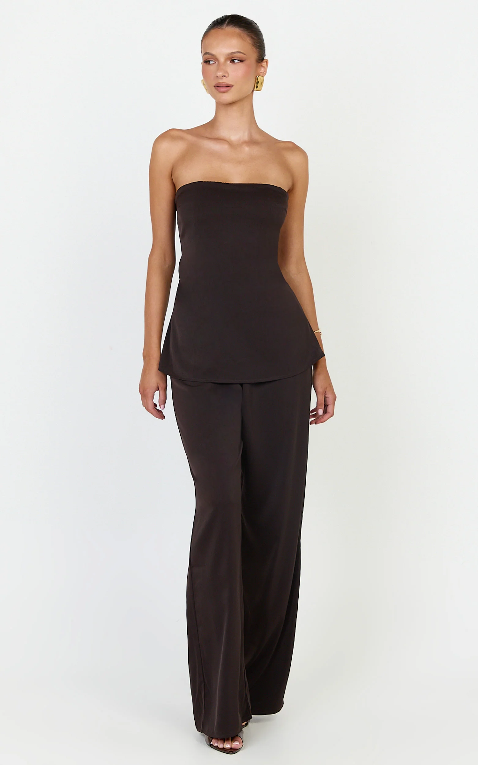 Robyn Top - Strapless Longline Tie Back Top in Chocolate - Image 5