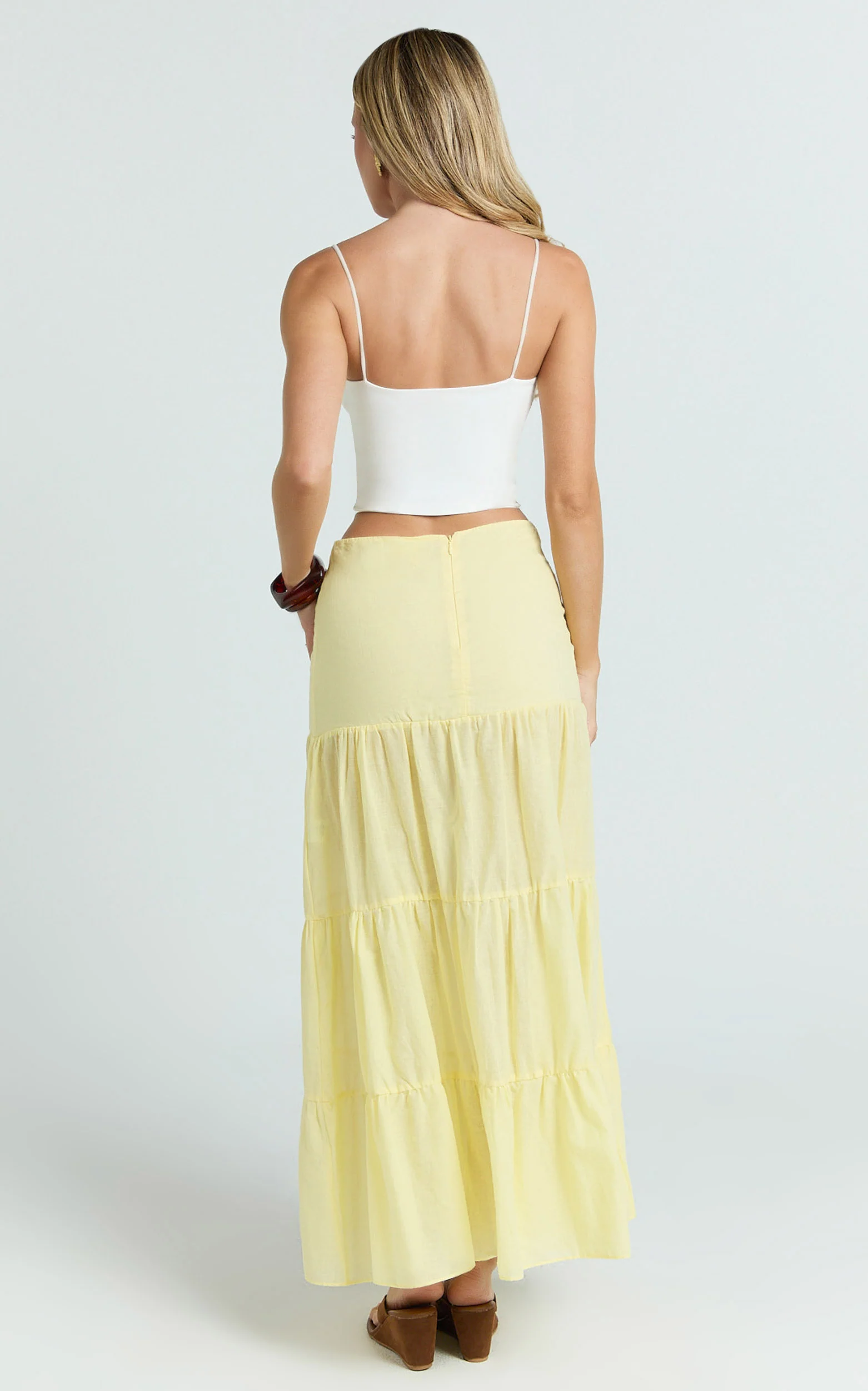 Rosalie Maxi Skirt - High Waist Tiered Maxi Skirt in Pastel Yellow - Image 6