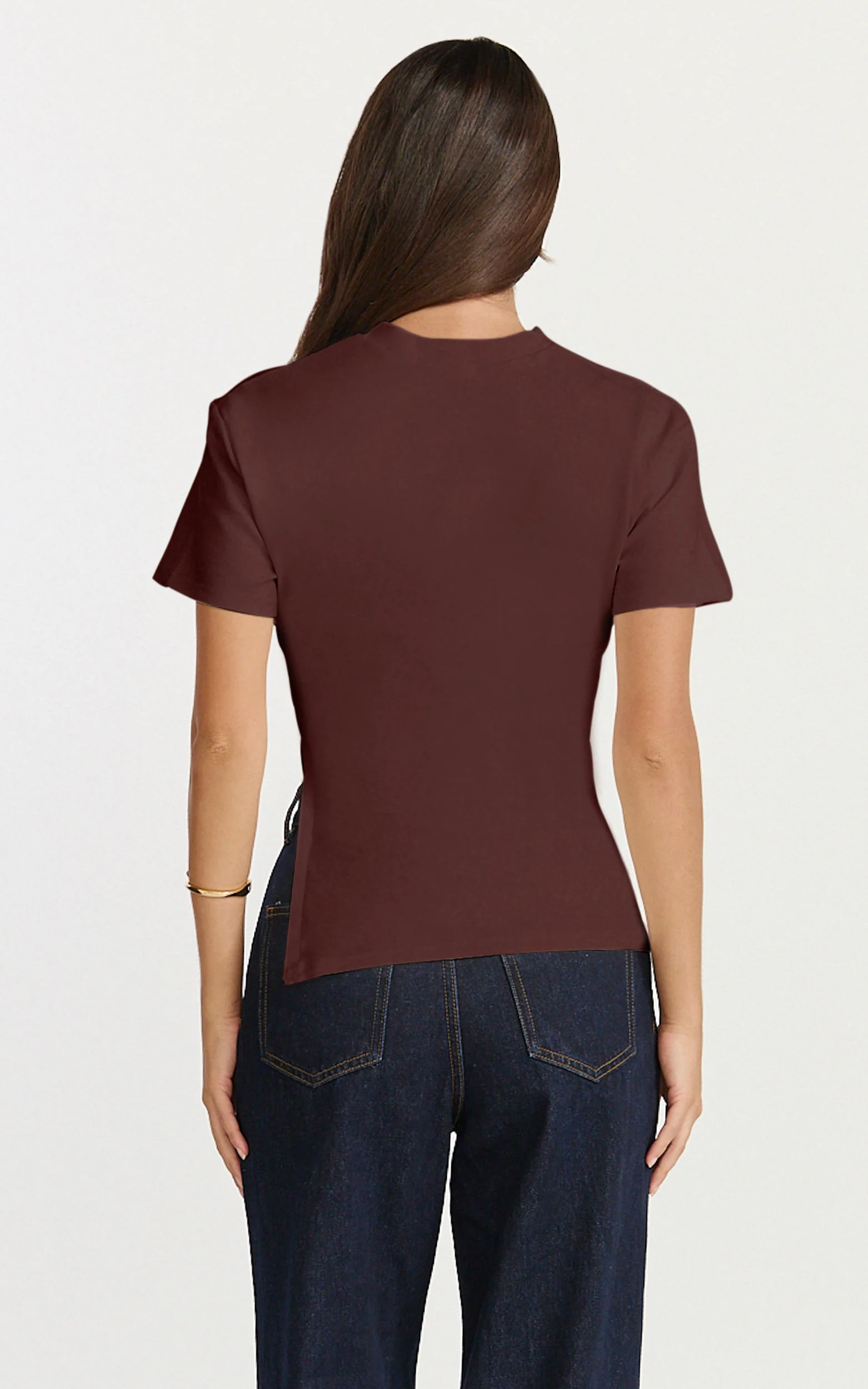 Rosalie Top - Asym Ruched Tshirt in Chocolate - Image 5