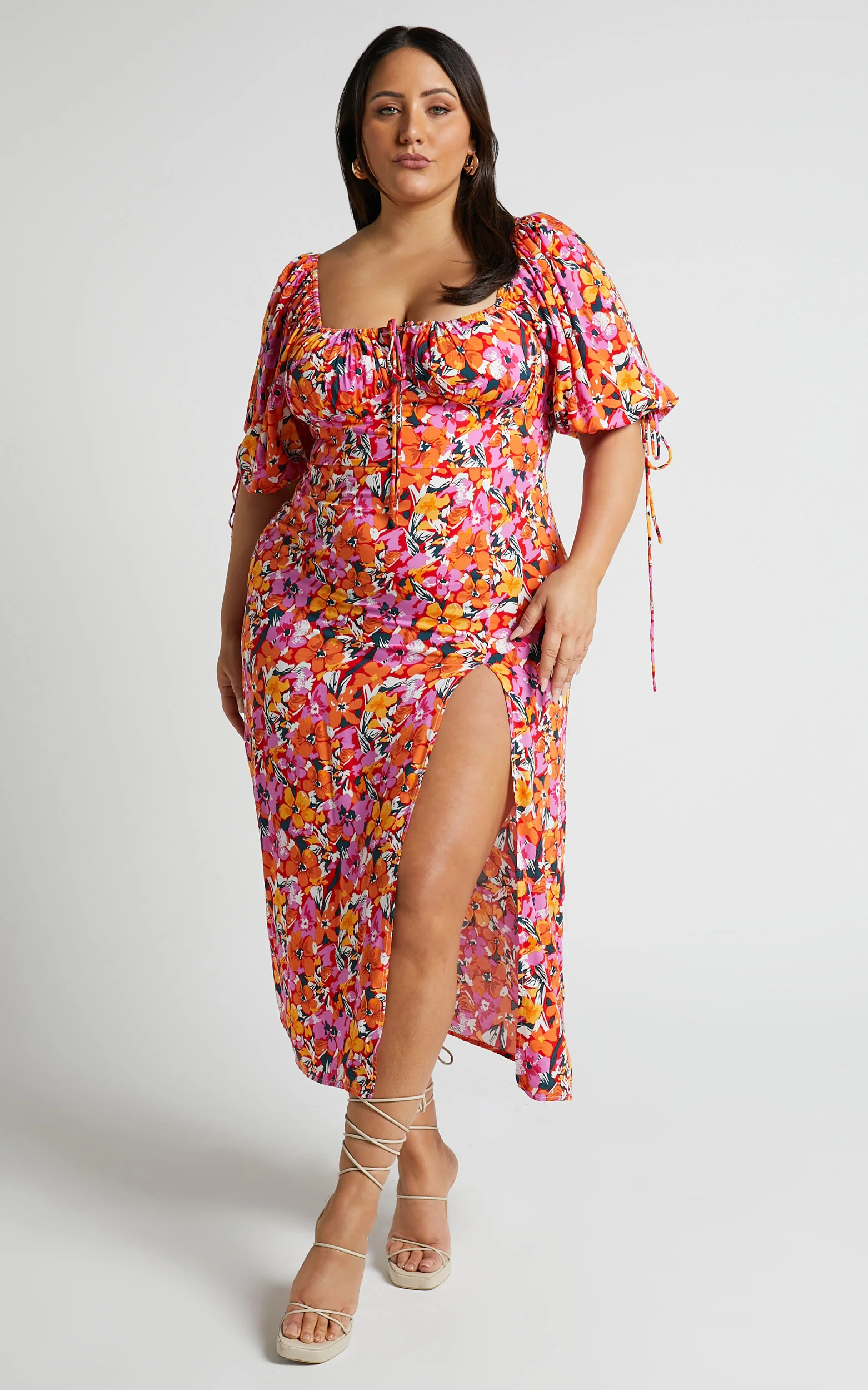 Rosario Midi Dress - Ruched Bust Puff Sleeve Dress in Spring Floral - Image 6