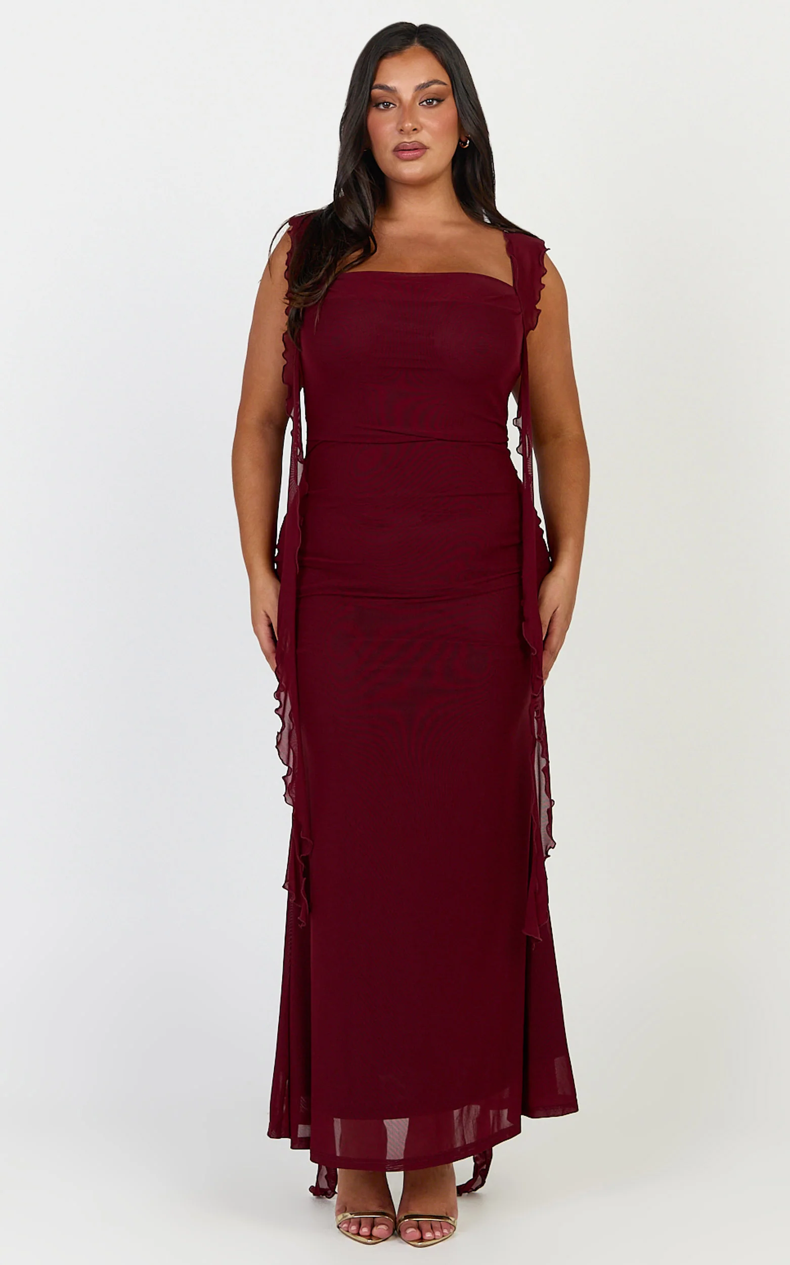 Rosha Midi Dress - Ruffle Strap Dress in Wine - Image 6
