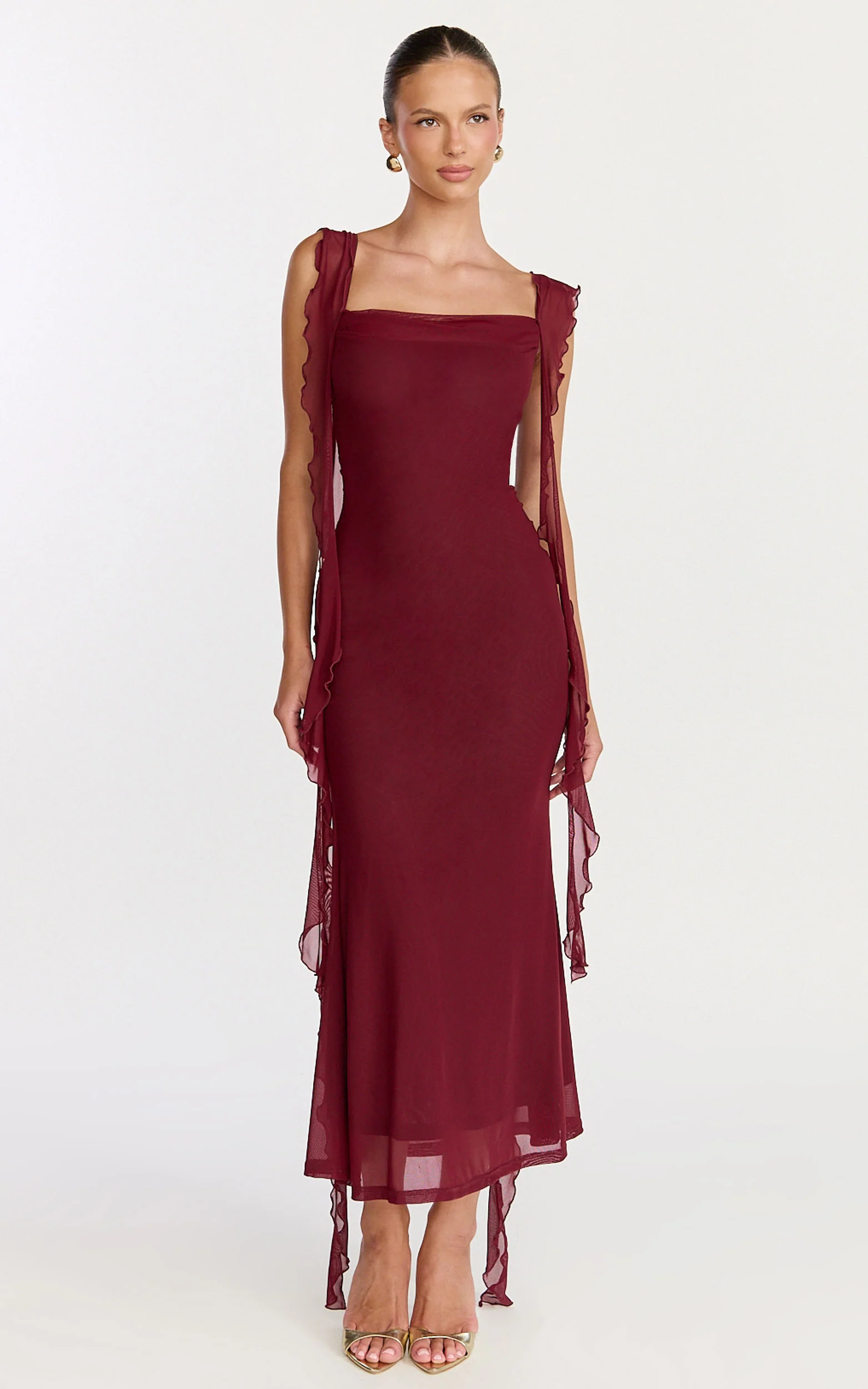 Rosha Midi Dress - Ruffle Strap Dress in Wine - Image 8