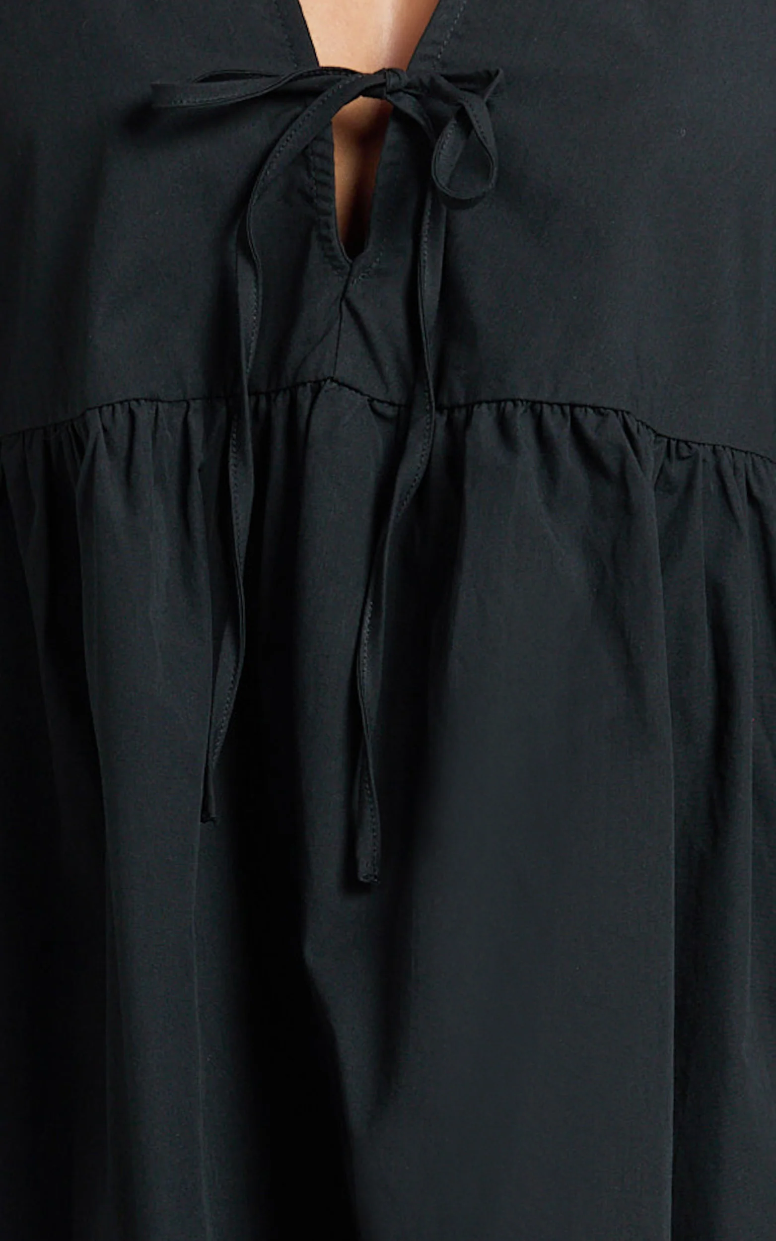 Rosita Mini Dress - Tie Front Puff Sleeve Dress in Black - Image 10