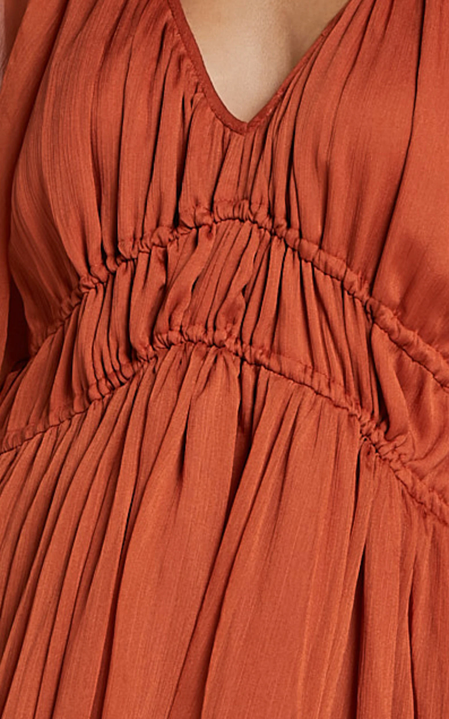 Roxanna Midi Dress - Long Sleeve Ruched Waist Dress in Rust - Image 7