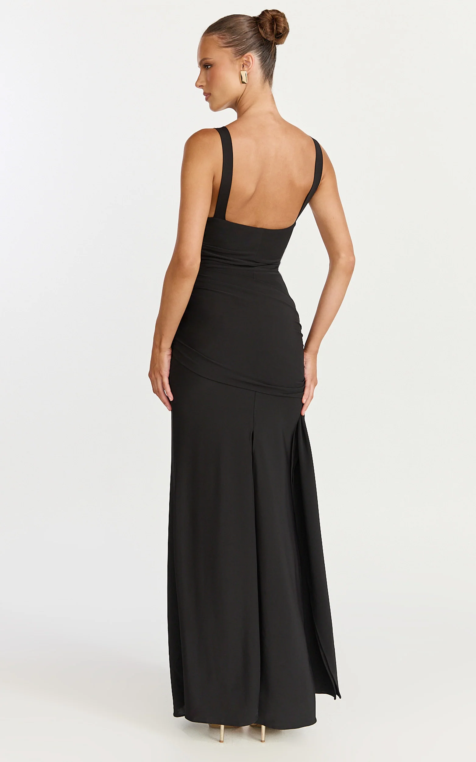 Roxanne Maxi Dress - Sweetheart Neck Gathered Bodycon Dress in Black - Image 5