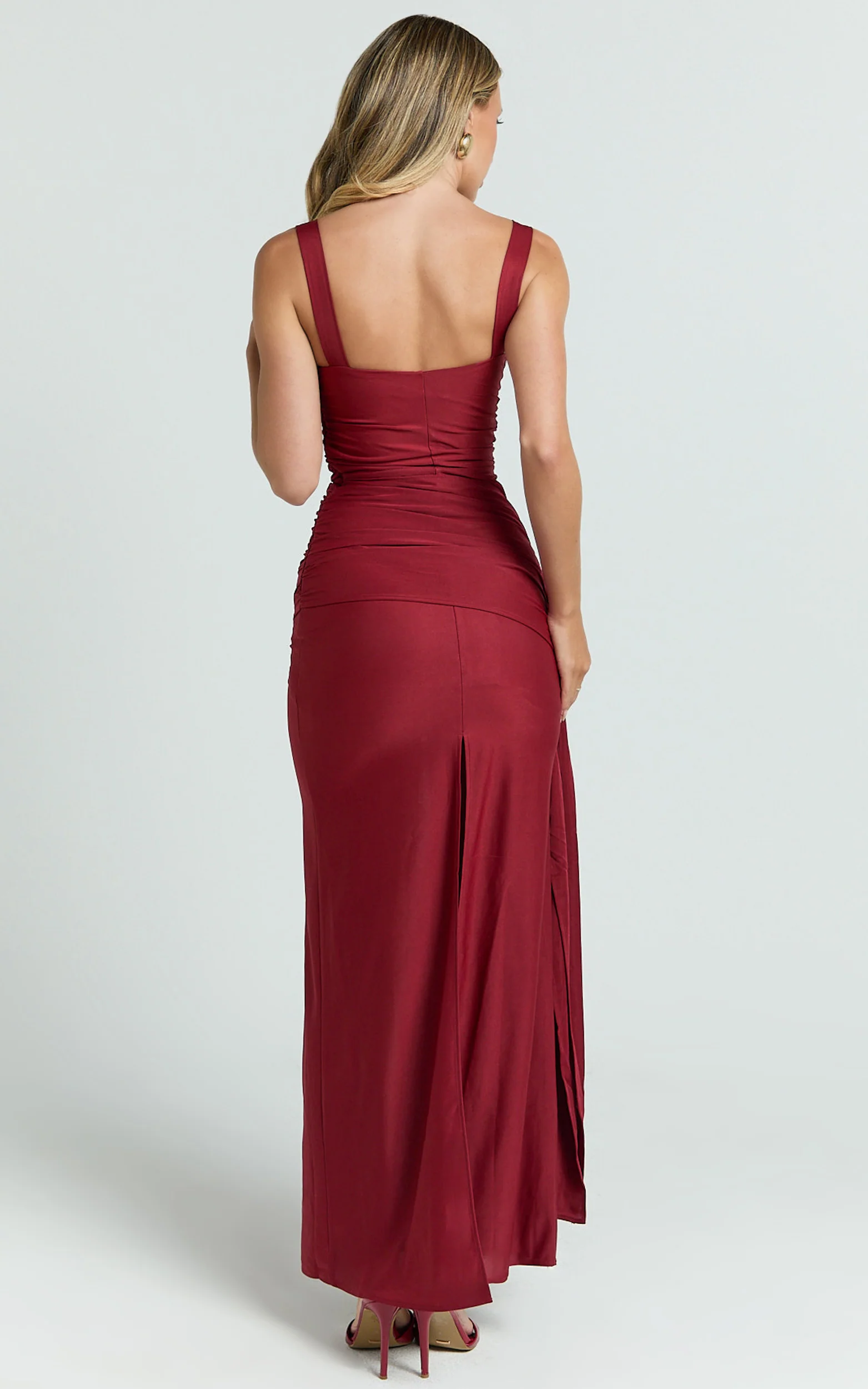 Roxanne Maxi Dress - Sweetheart Neck Gathered Bodycon Dress in Red - Image 6