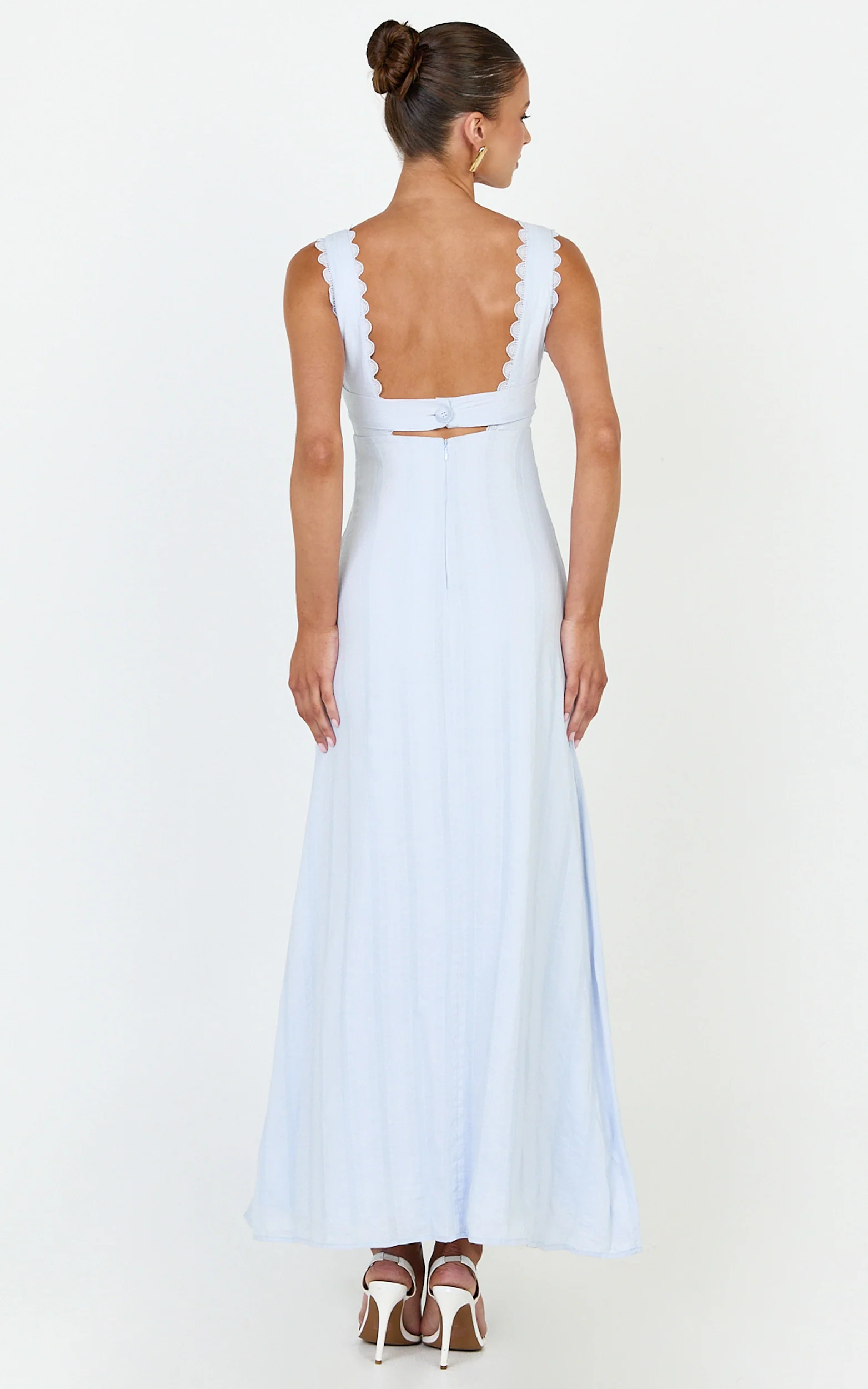 Roxanne Midi Dress - Square Neck Fit And Flare Dress in Light Blue - Image 2