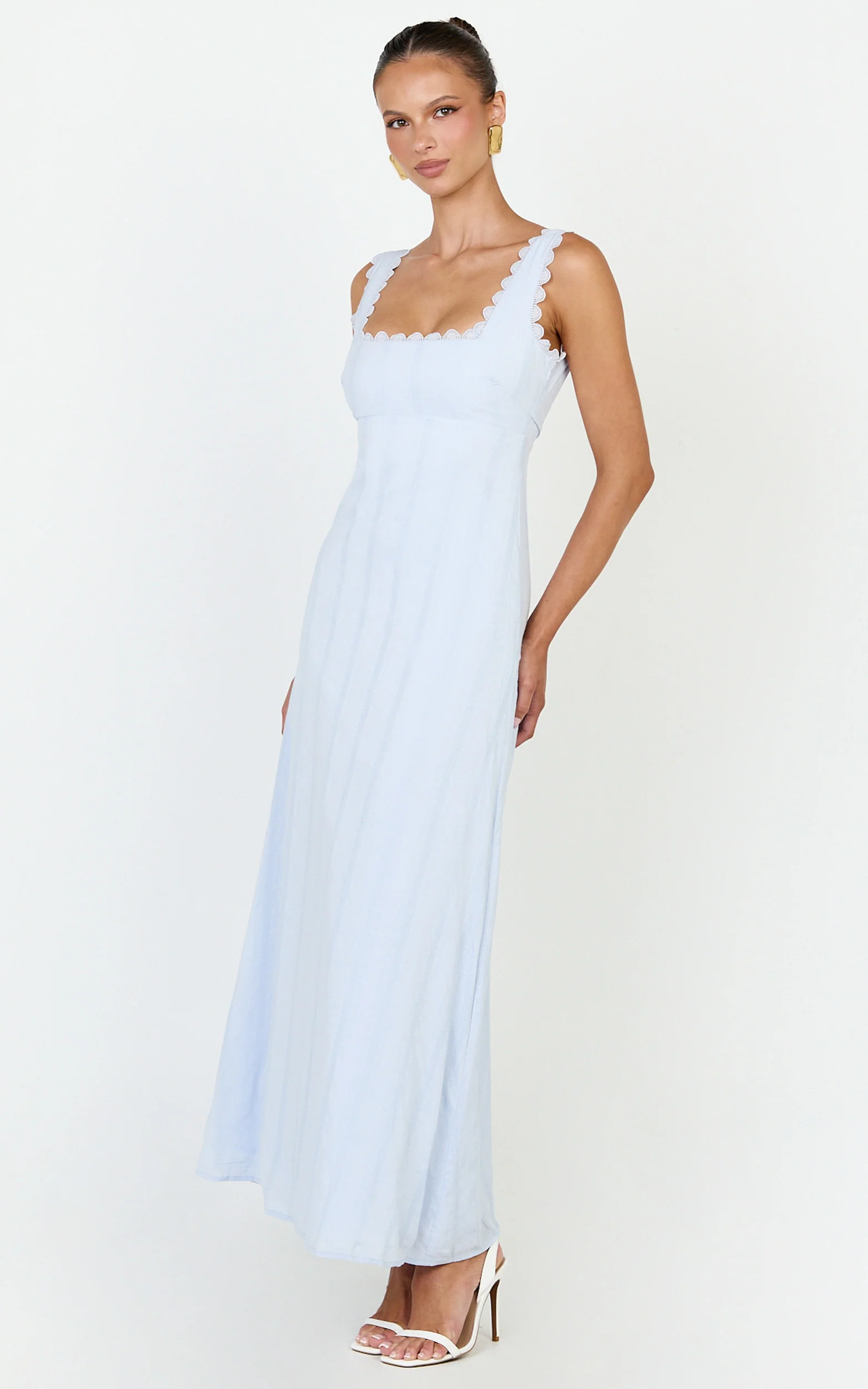 Roxanne Midi Dress - Square Neck Fit And Flare Dress in Light Blue - Image 5