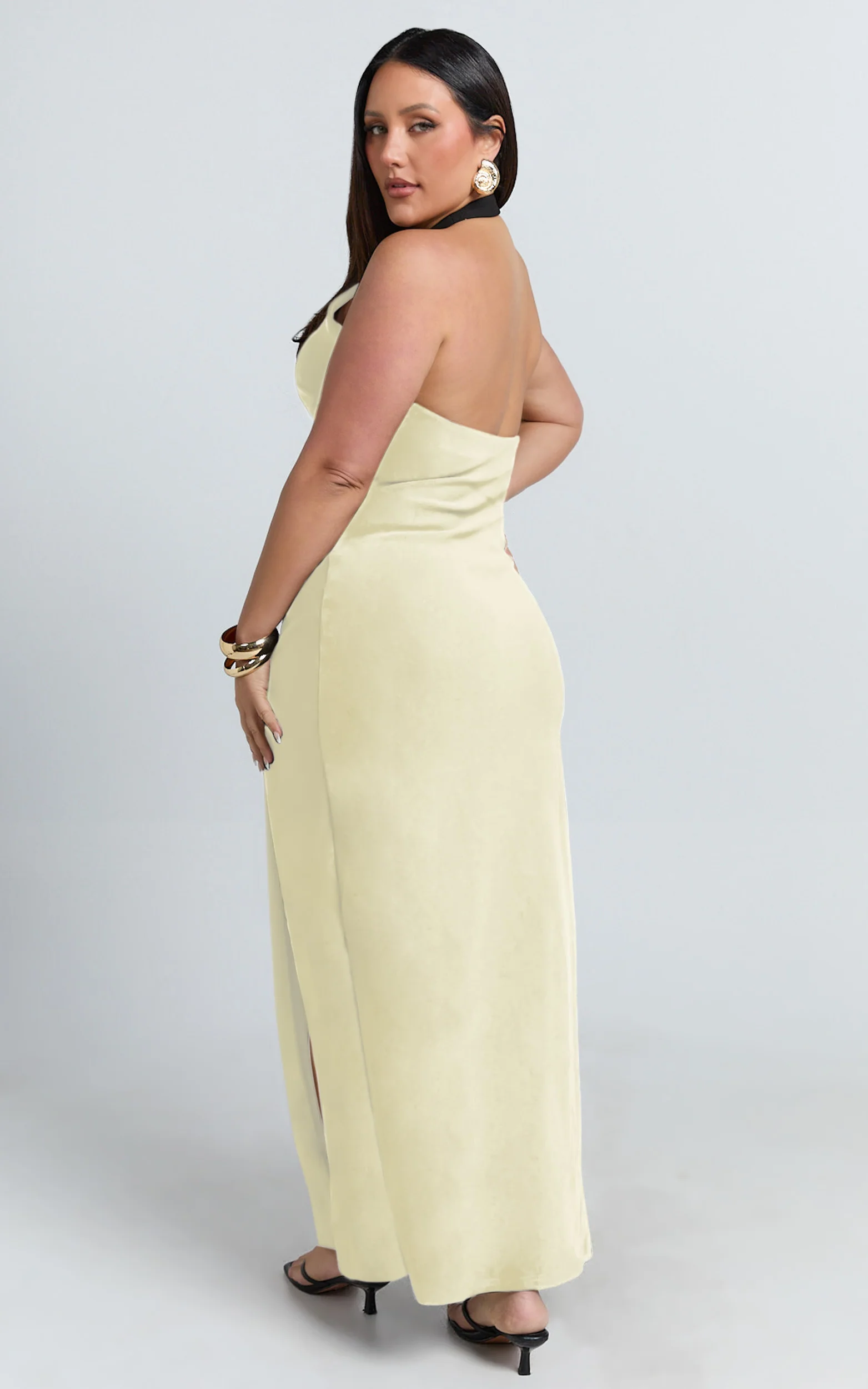 Ruby Maxi Dress - Halter Scoop Neck Low Back Bodycon Dress in Lemon - Image 4