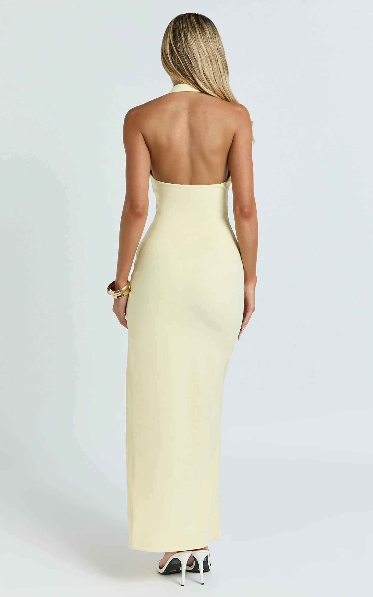 Ruby Maxi Dress - Halter Scoop Neck Low Back Bodycon Dress in Lemon - Image 8