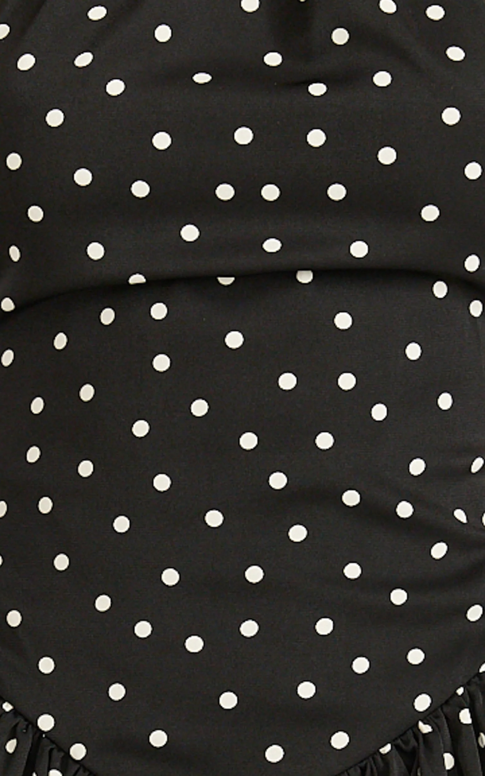 Ruby Mini Dress - Halter Neck Tie Drop V Waist Gathered Dress in Black Polka Dot Print - Image 6