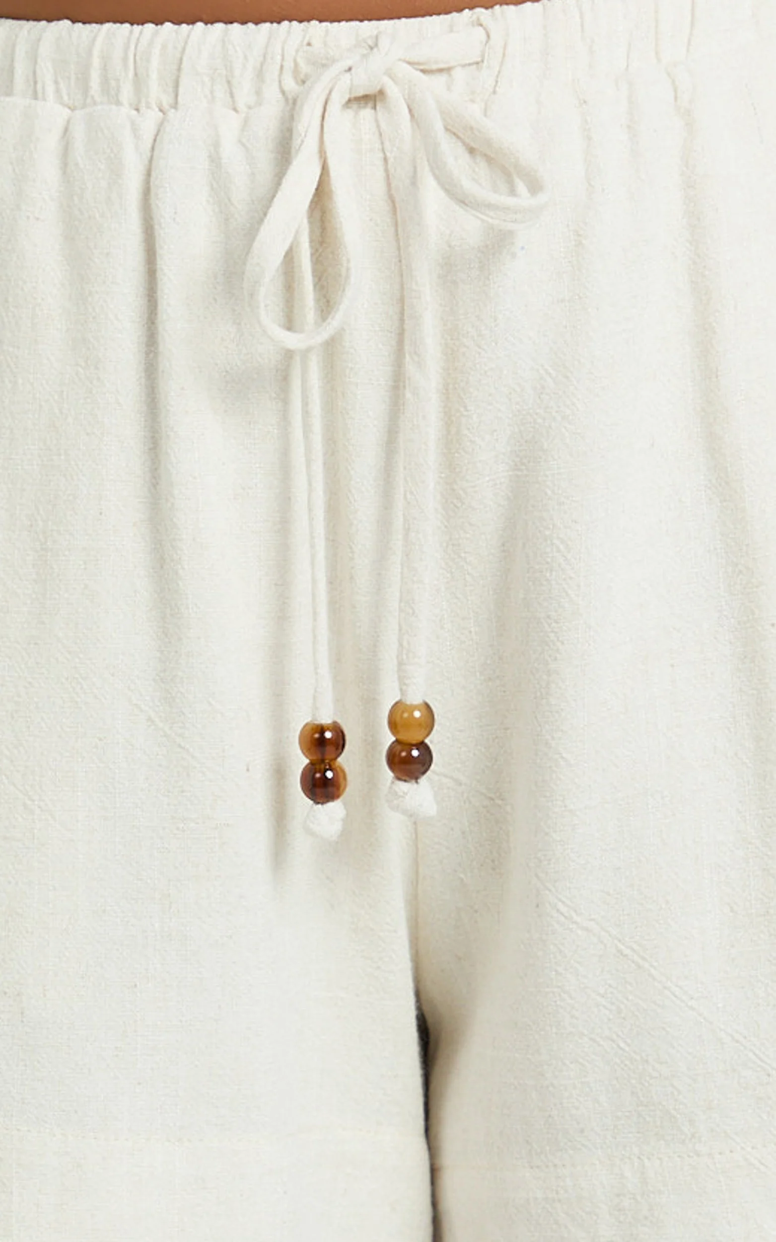 Ruby Short - Beaded Drawstring Relaxed Linen Shorts in Natural - Image 6