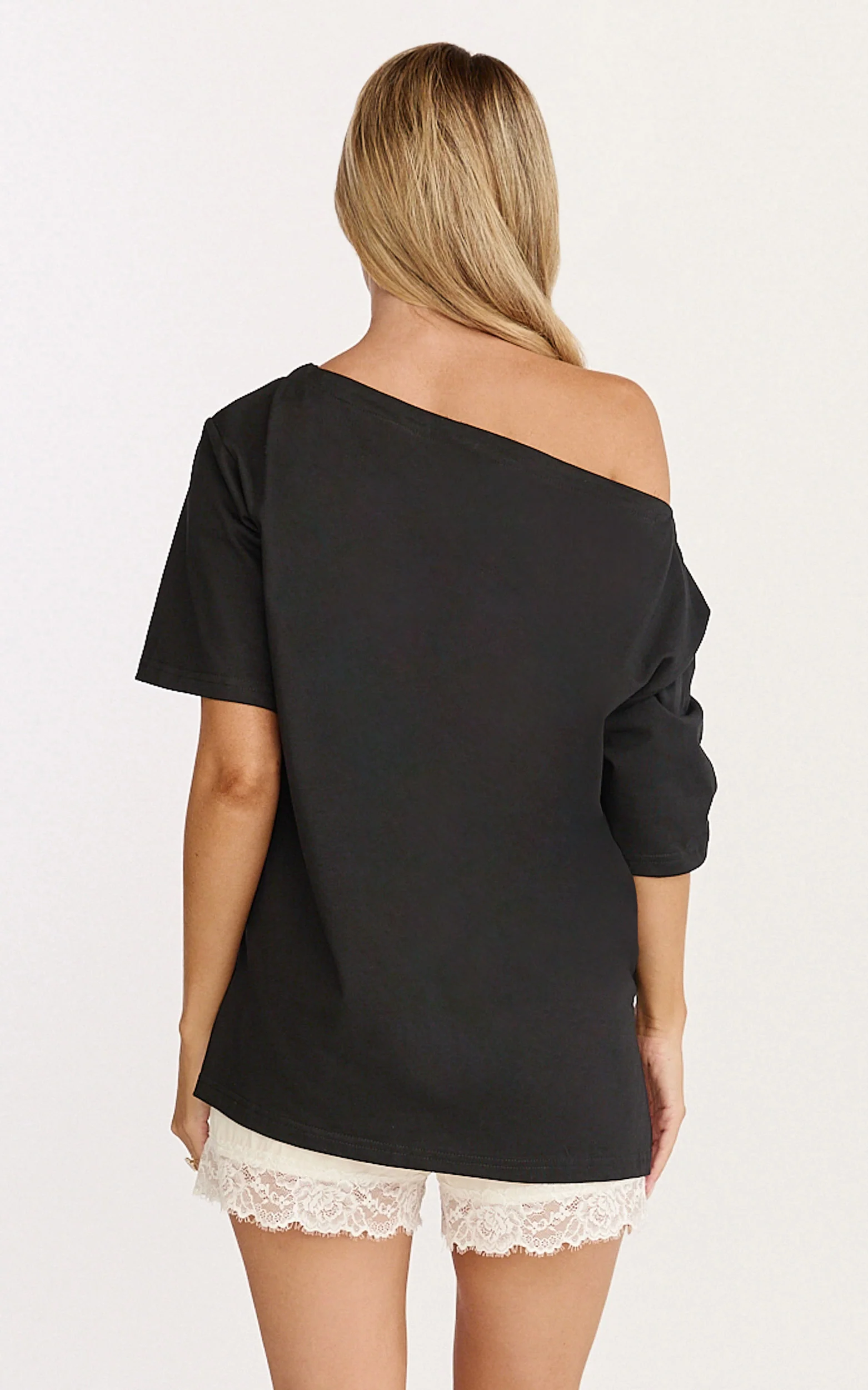 Ruby Top - Off Shoulder Asymmetrical T-shirt in Black - Image 5