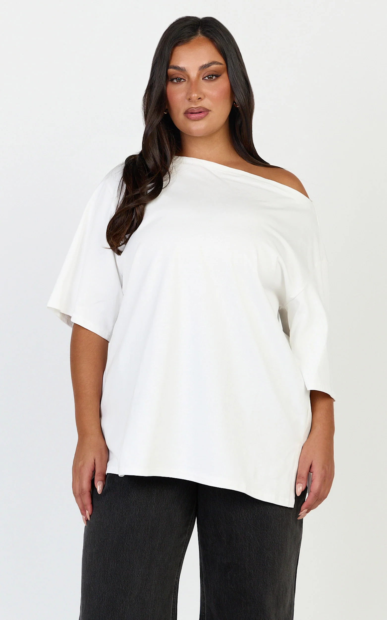 Ruby Top - Off Shoulder Asymmetrical T-shirt in White - Image 2