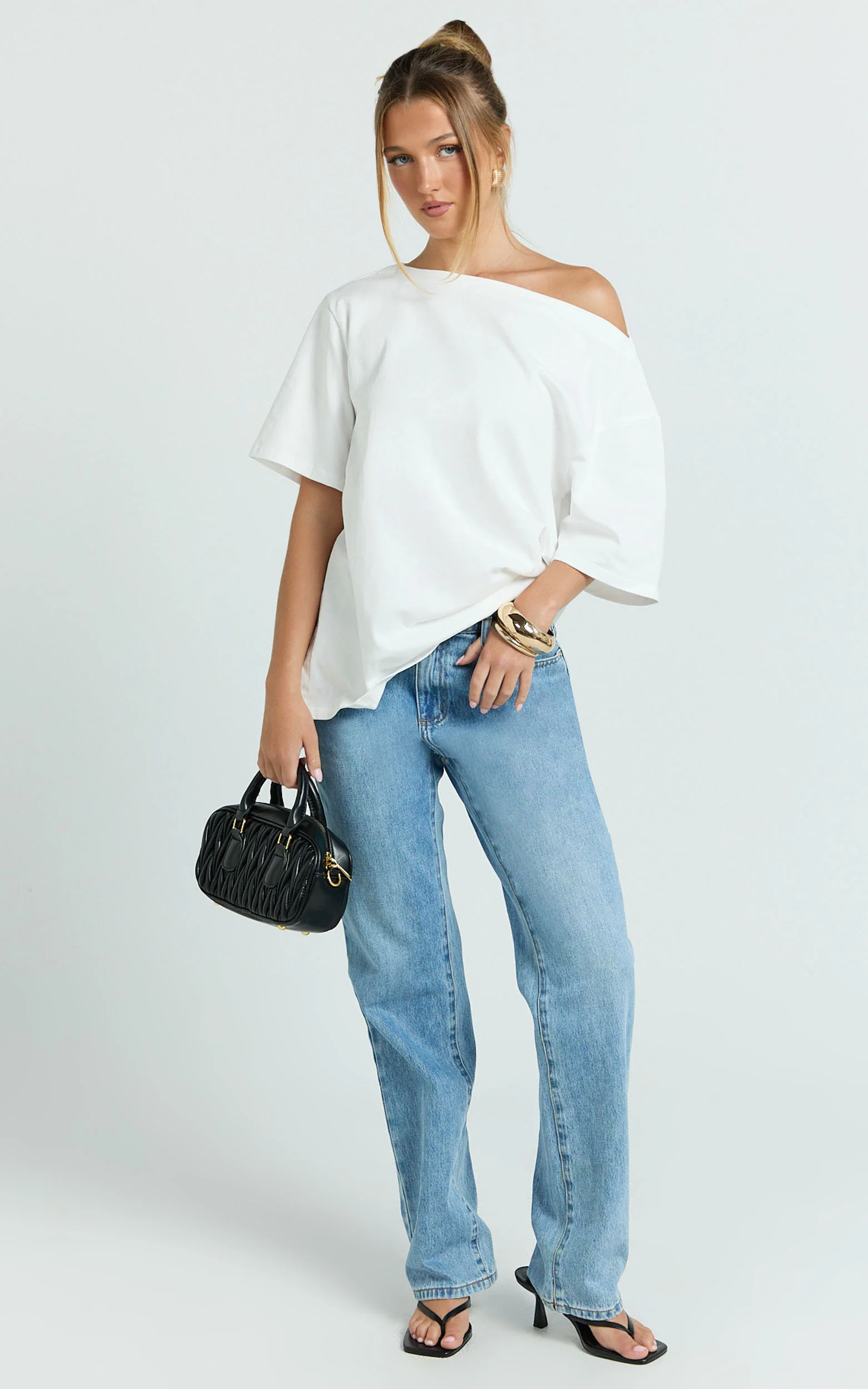Ruby Top - Off Shoulder Asymmetrical T-shirt in White - Image 3