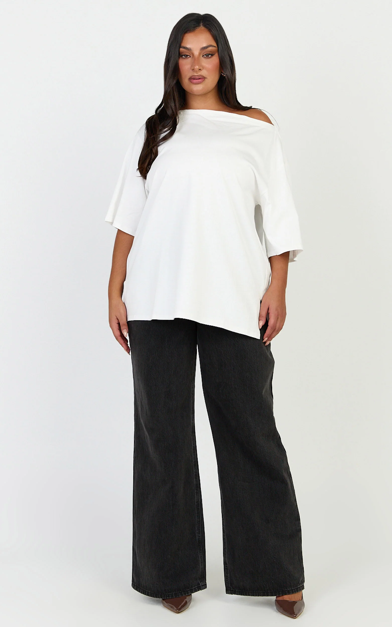 Ruby Top - Off Shoulder Asymmetrical T-shirt in White - Image 4