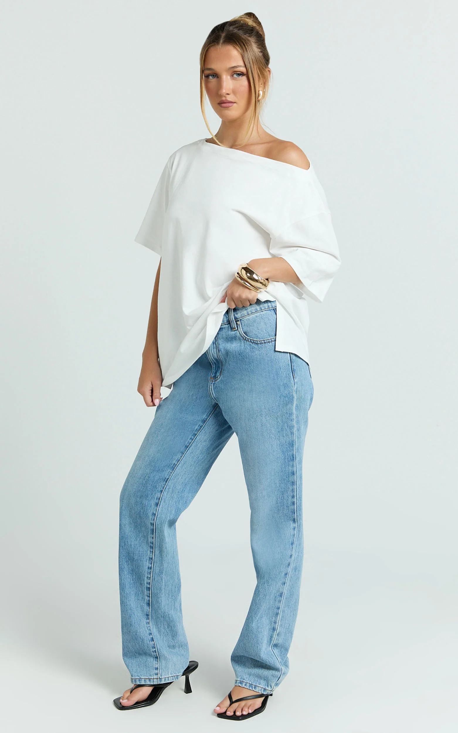 Ruby Top - Off Shoulder Asymmetrical T-shirt in White - Image 5