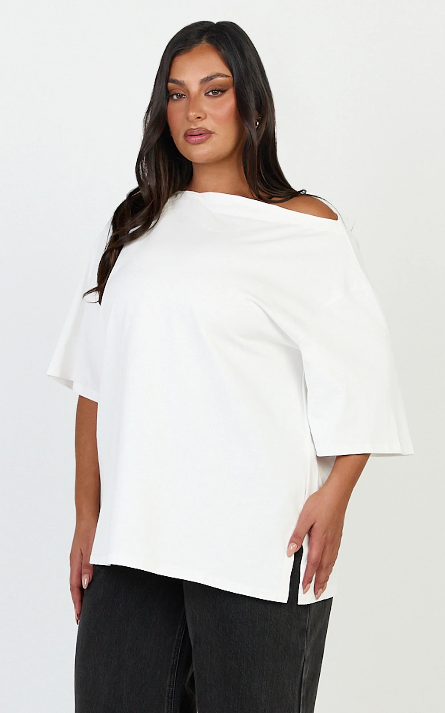 Ruby Top - Off Shoulder Asymmetrical T-shirt in White - Image 6