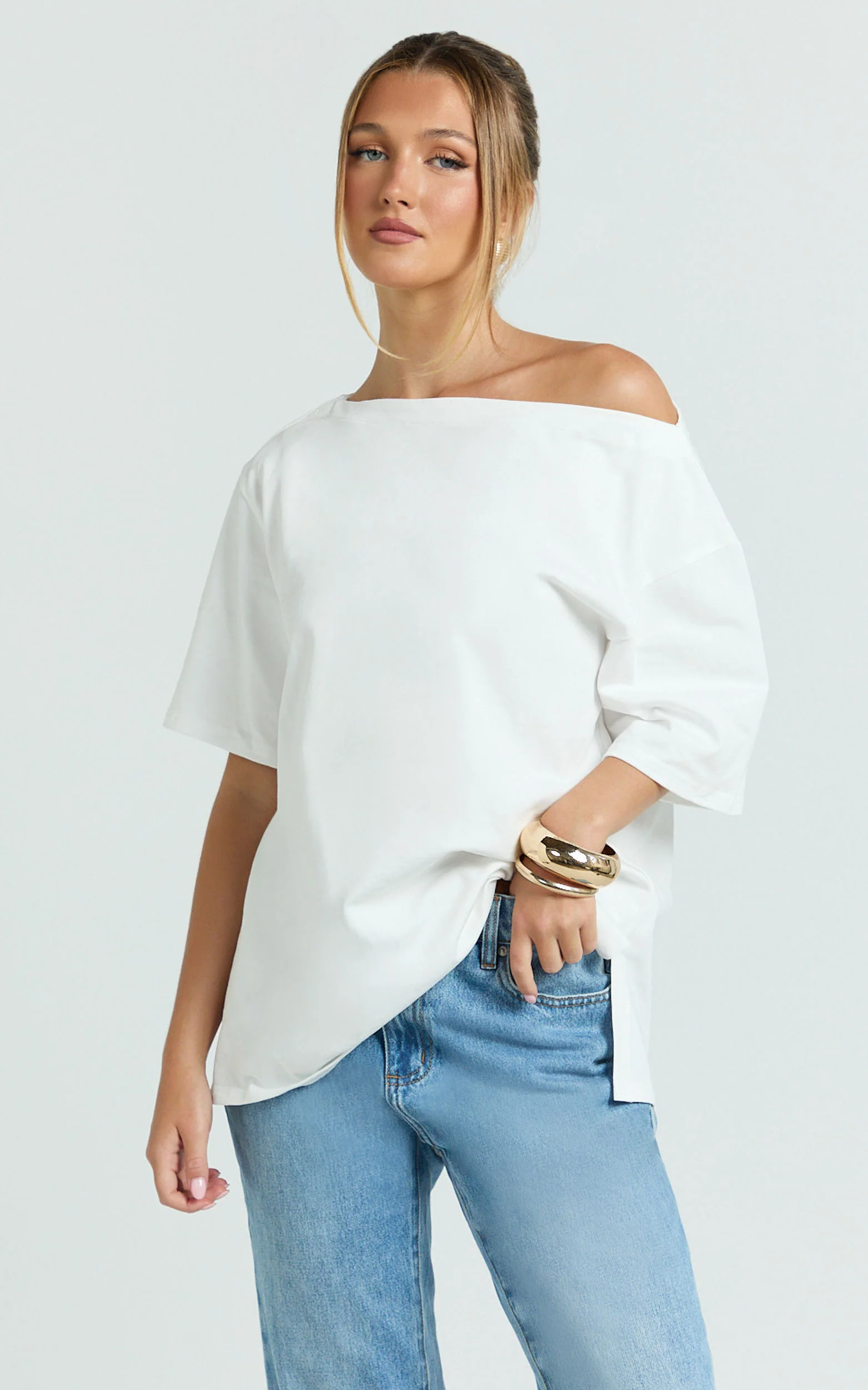 Ruby Top - Off Shoulder Asymmetrical T-shirt in White - Image 7
