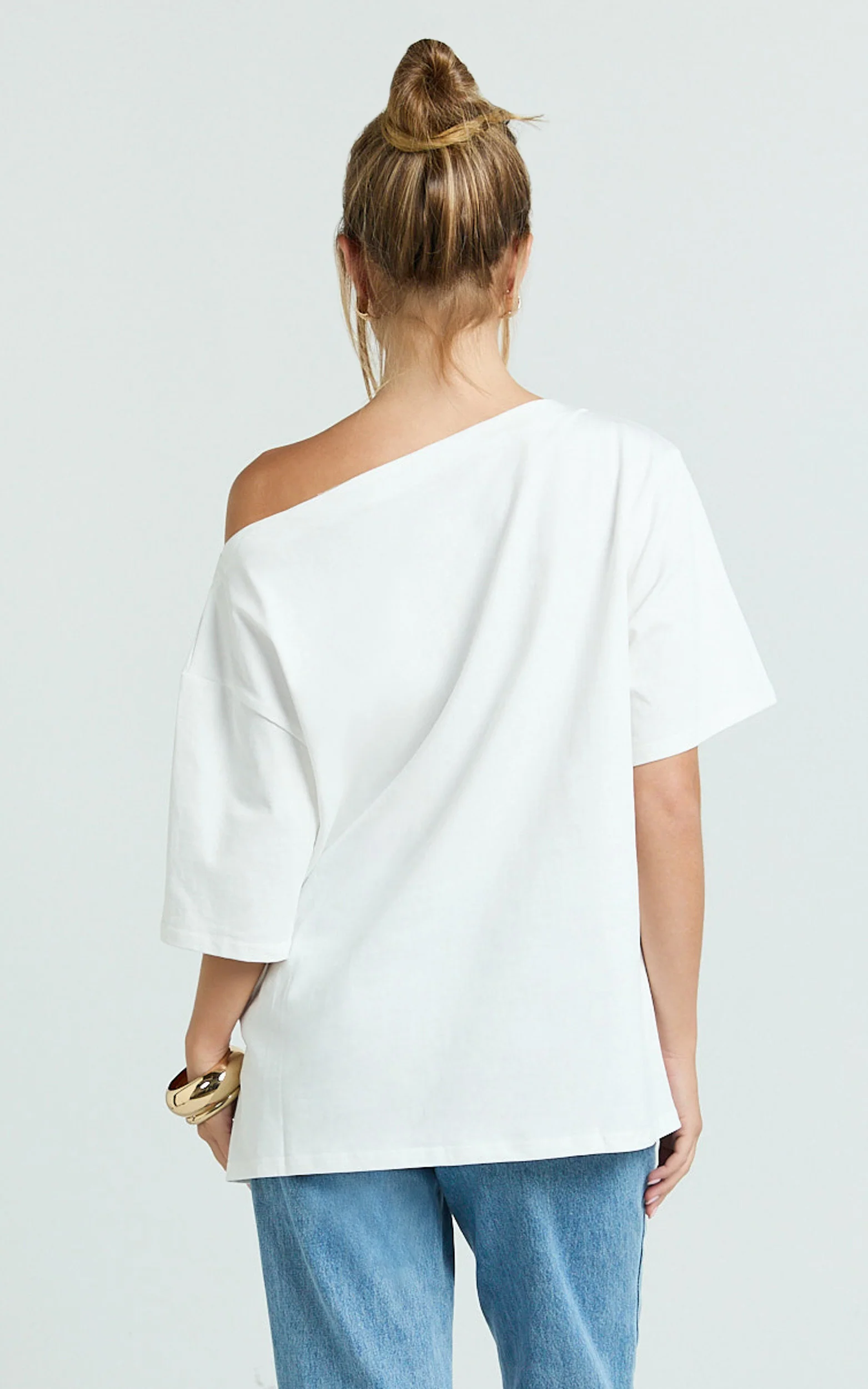 Ruby Top - Off Shoulder Asymmetrical T-shirt in White - Image 8