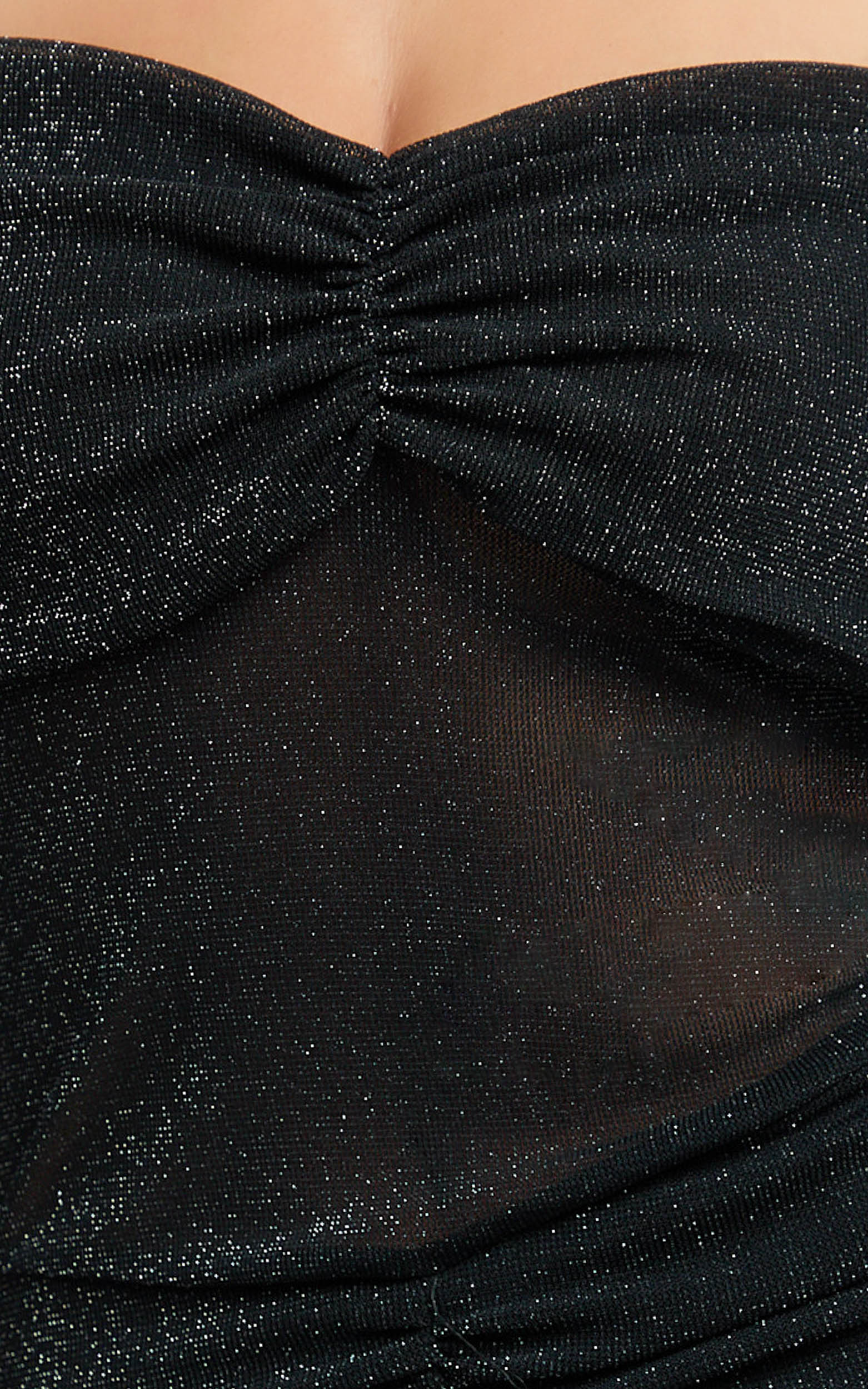Rumi Mini Dress - Glitter Tulle Off Shoulder Ruched Dress in Black - Image 7